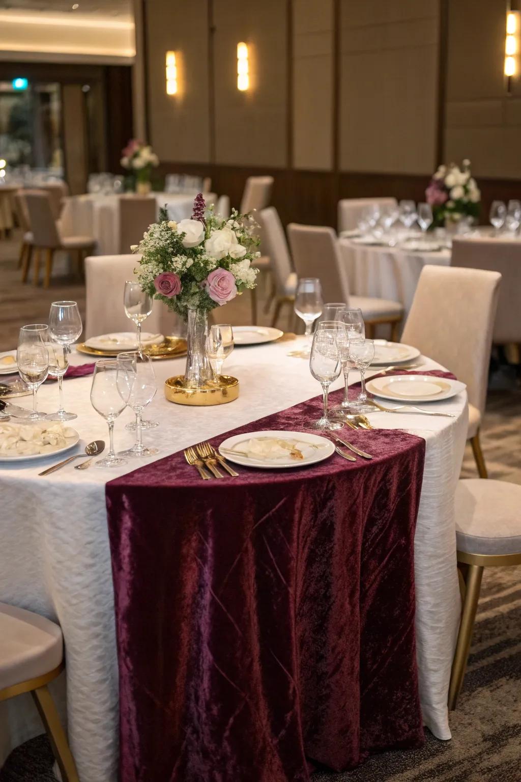 Velvet runners infuse a hint of opulence and luxury.