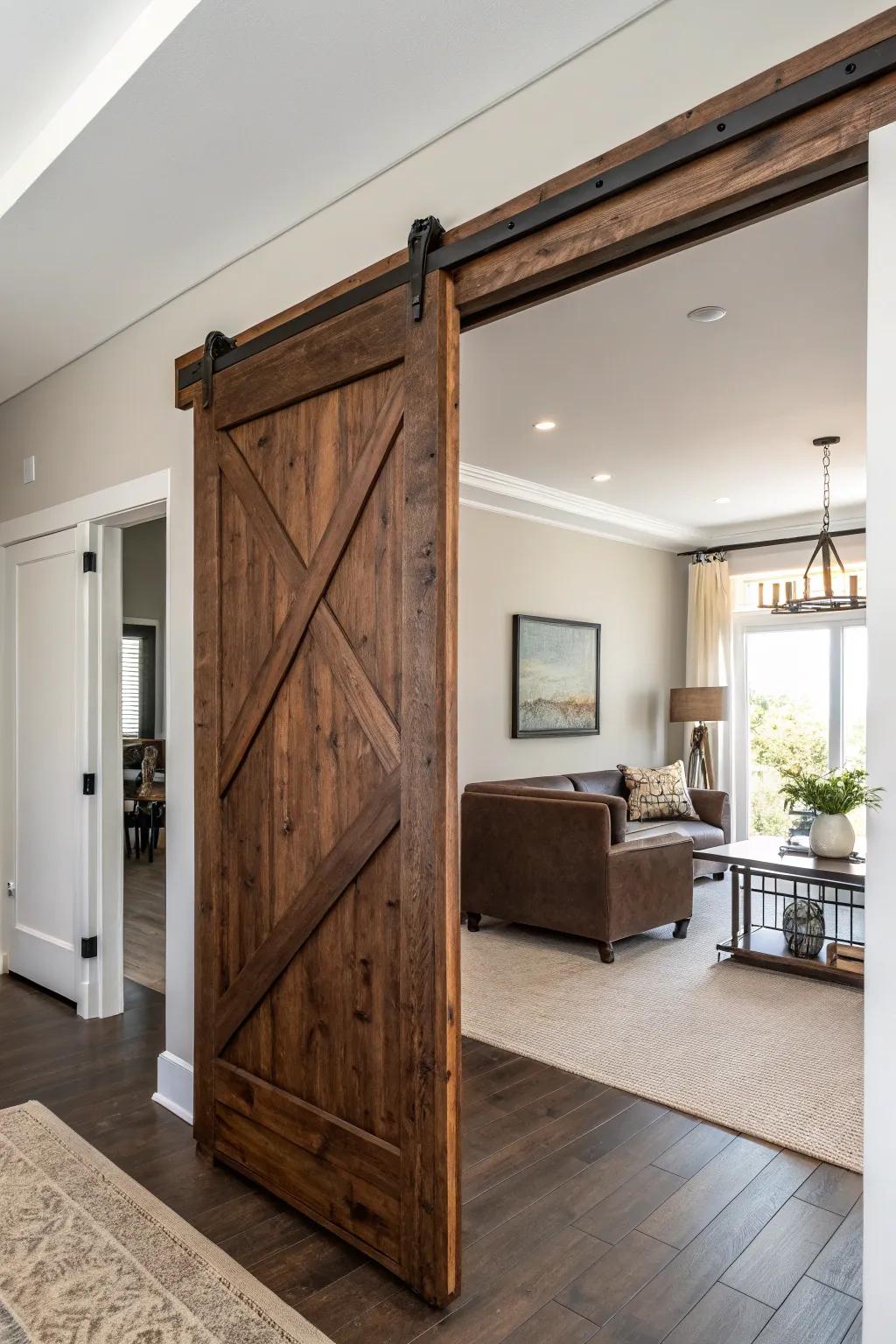 A contrasting dark country door trim against light walls for visual impact.