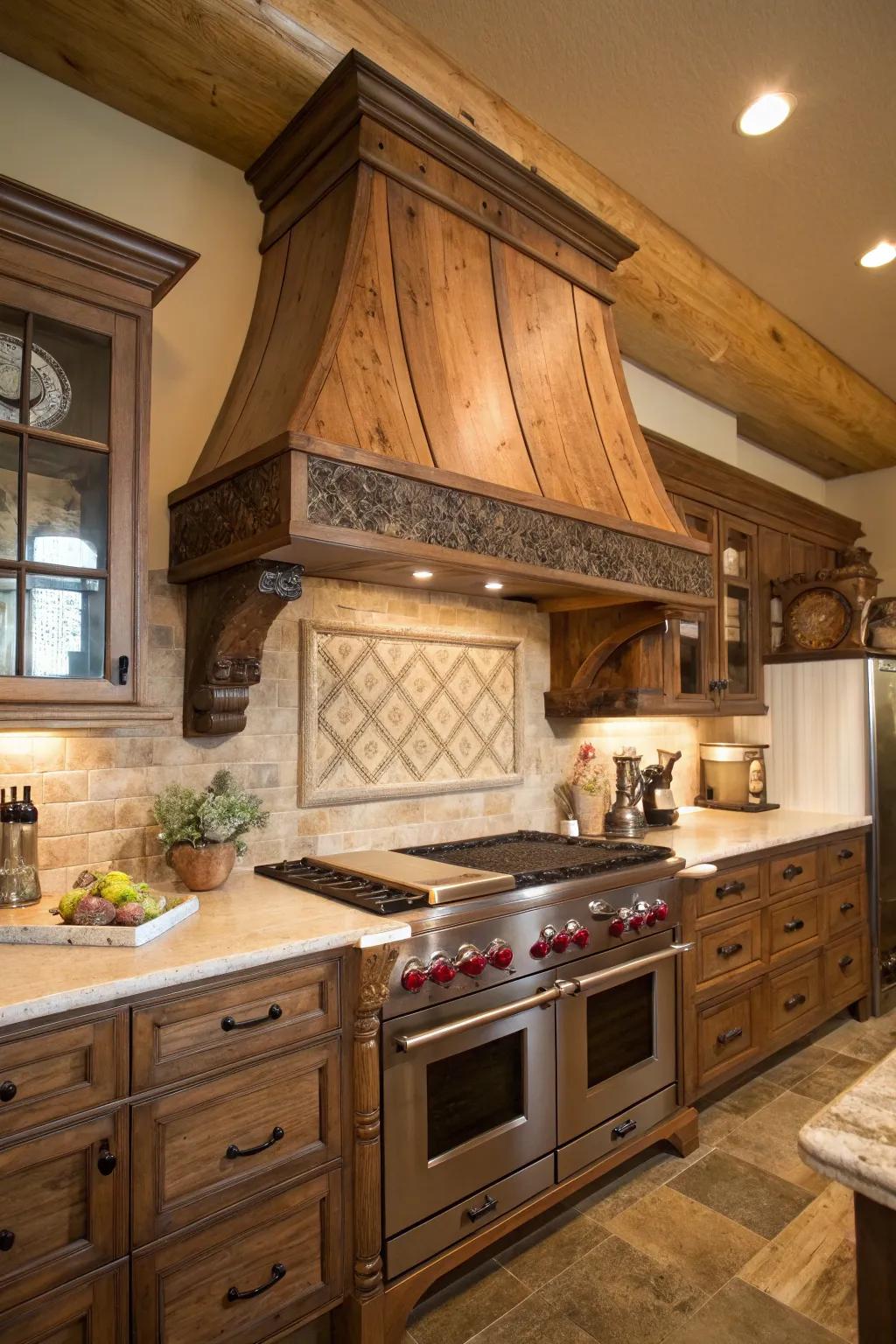 Custom country hoods serve as standout features in the cooking space.