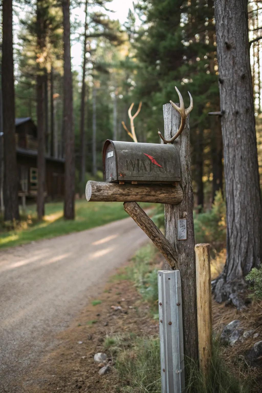Antler appliqués contribute a bold, natural flair to this mailbox stand.