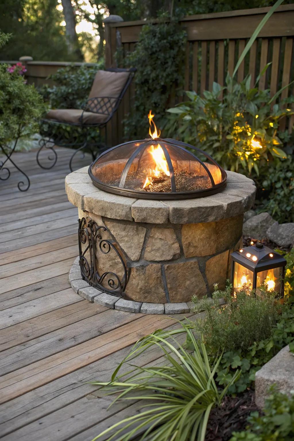 A stone and metal fusion for a modern countryside fire pit.