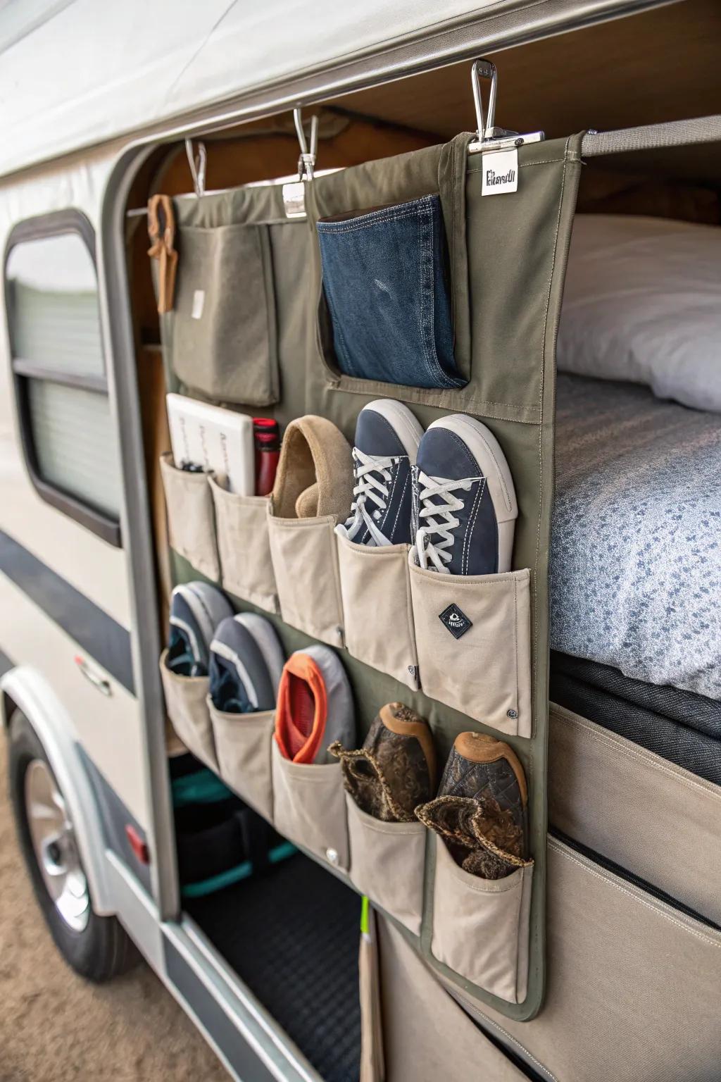 Sneak in shoe storage with bed frame pockets.