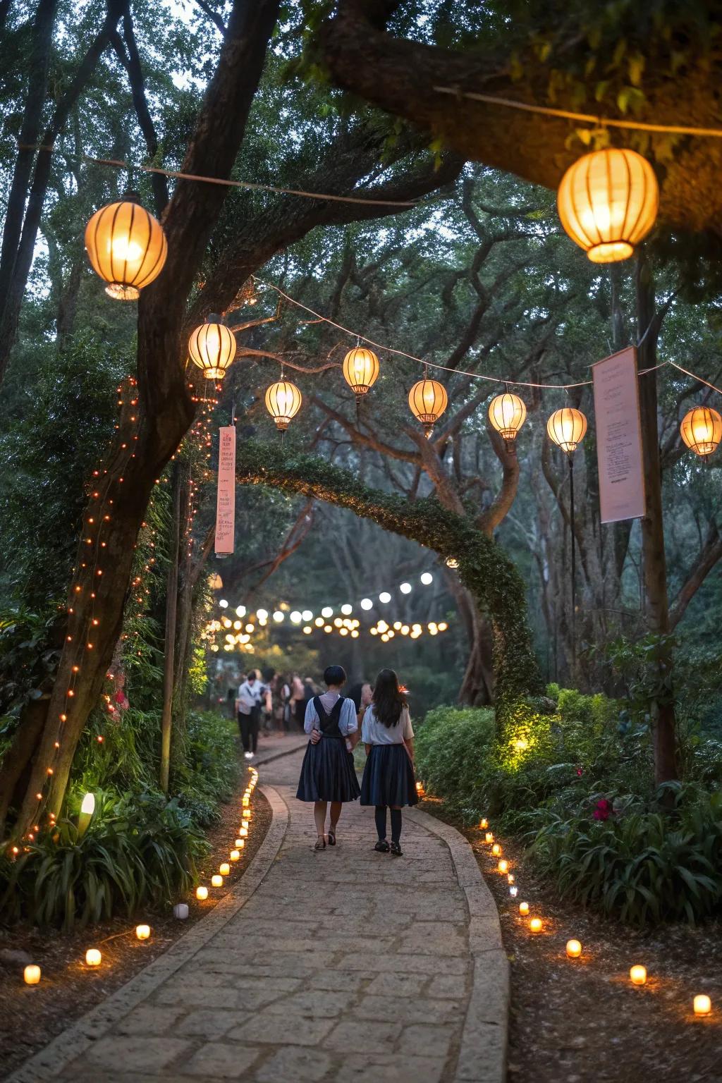 A mystical woods path leading to the dance floor.