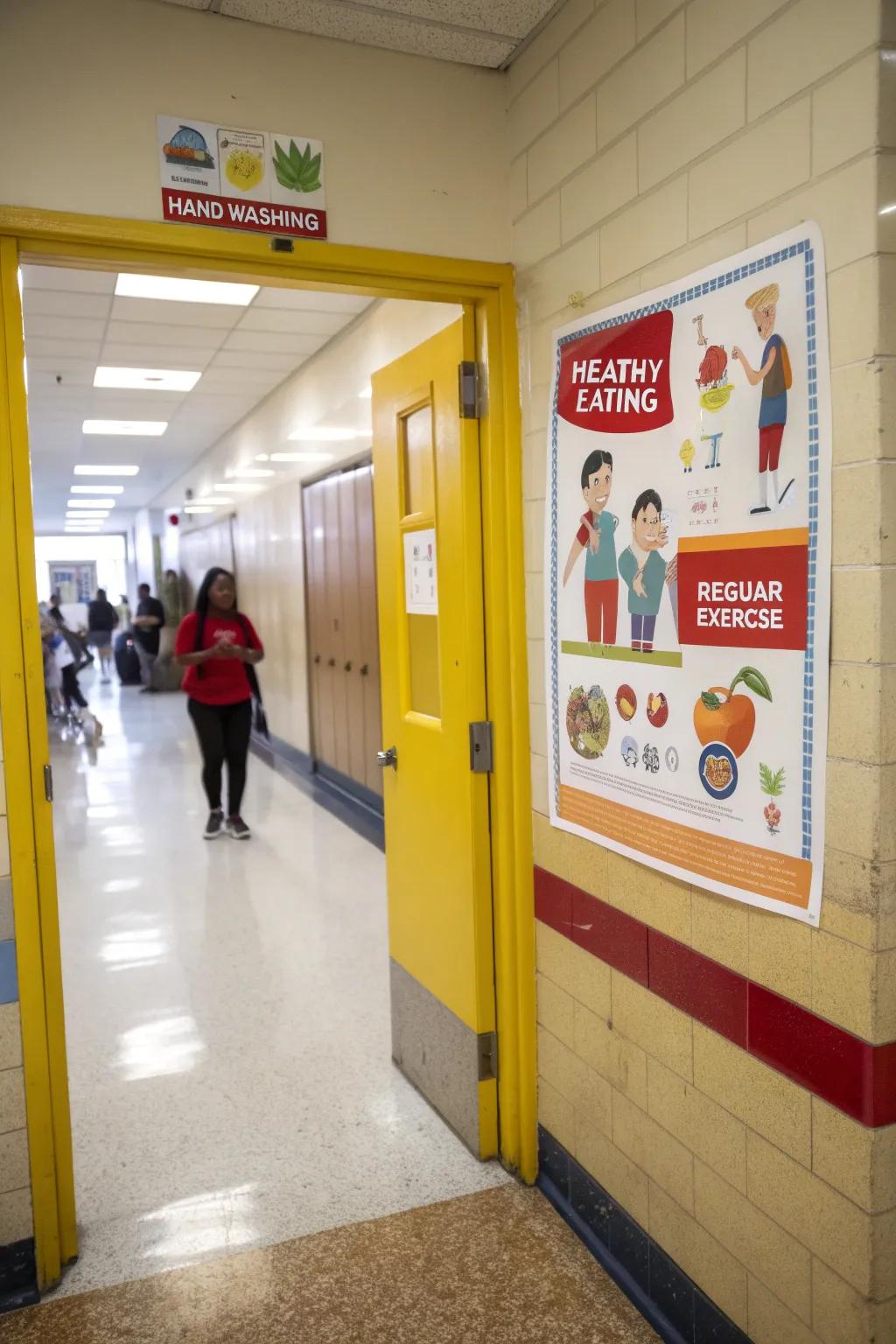 A health-focused school clinic entrance promoting healthy living.