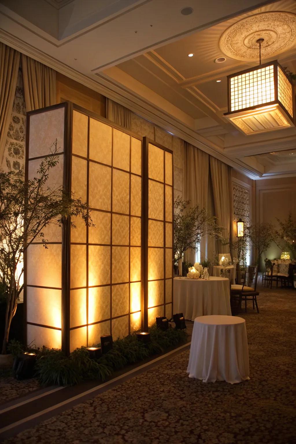 Backlit screen walls contribute a magical radiance to decor.