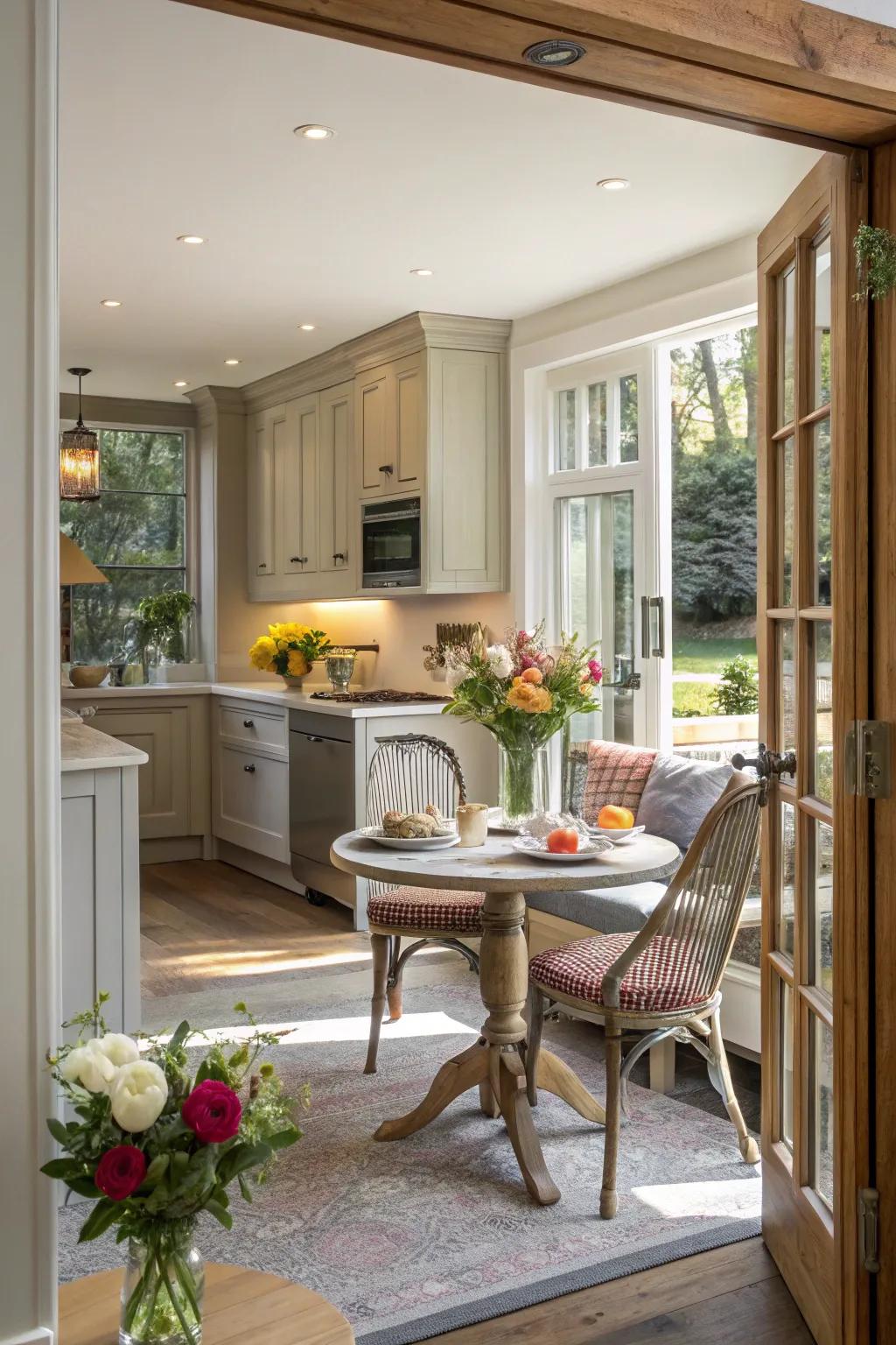 A breakfast nook offers a casual and inviting dining option.