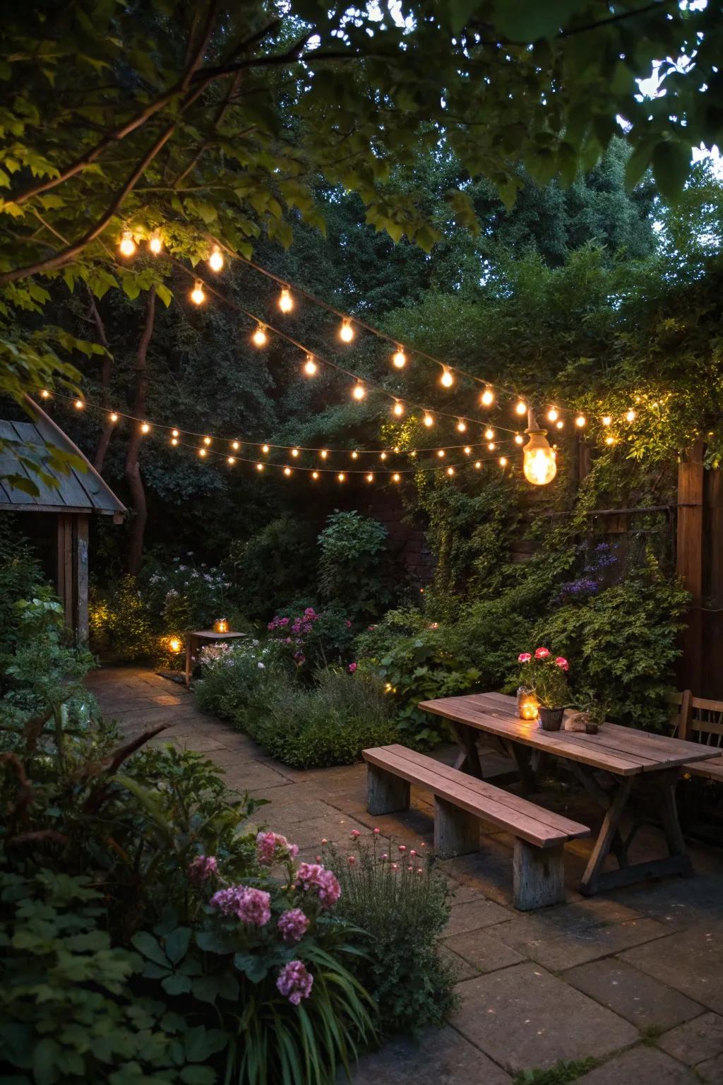 Strand beacons infuse allure and warmth into garden spaces.