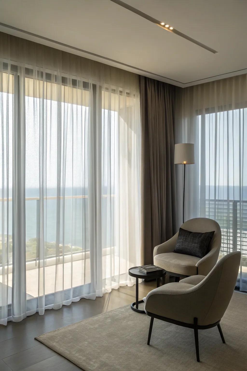 Concealed mechanics lend ethereal drapes a tidy, contemporary form that enhances every design scheme.