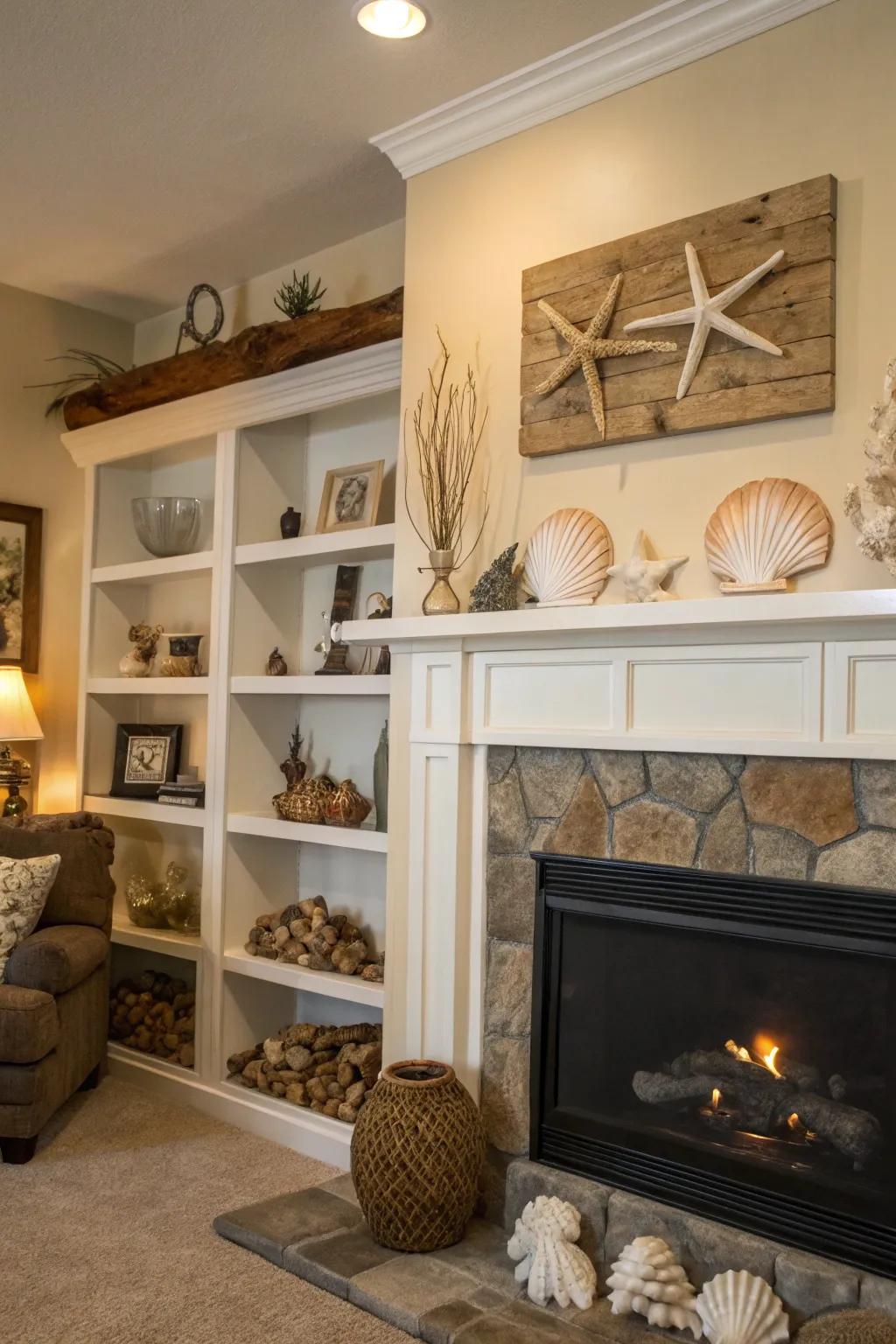 Coastal decor brings a beach vibe to the living room.