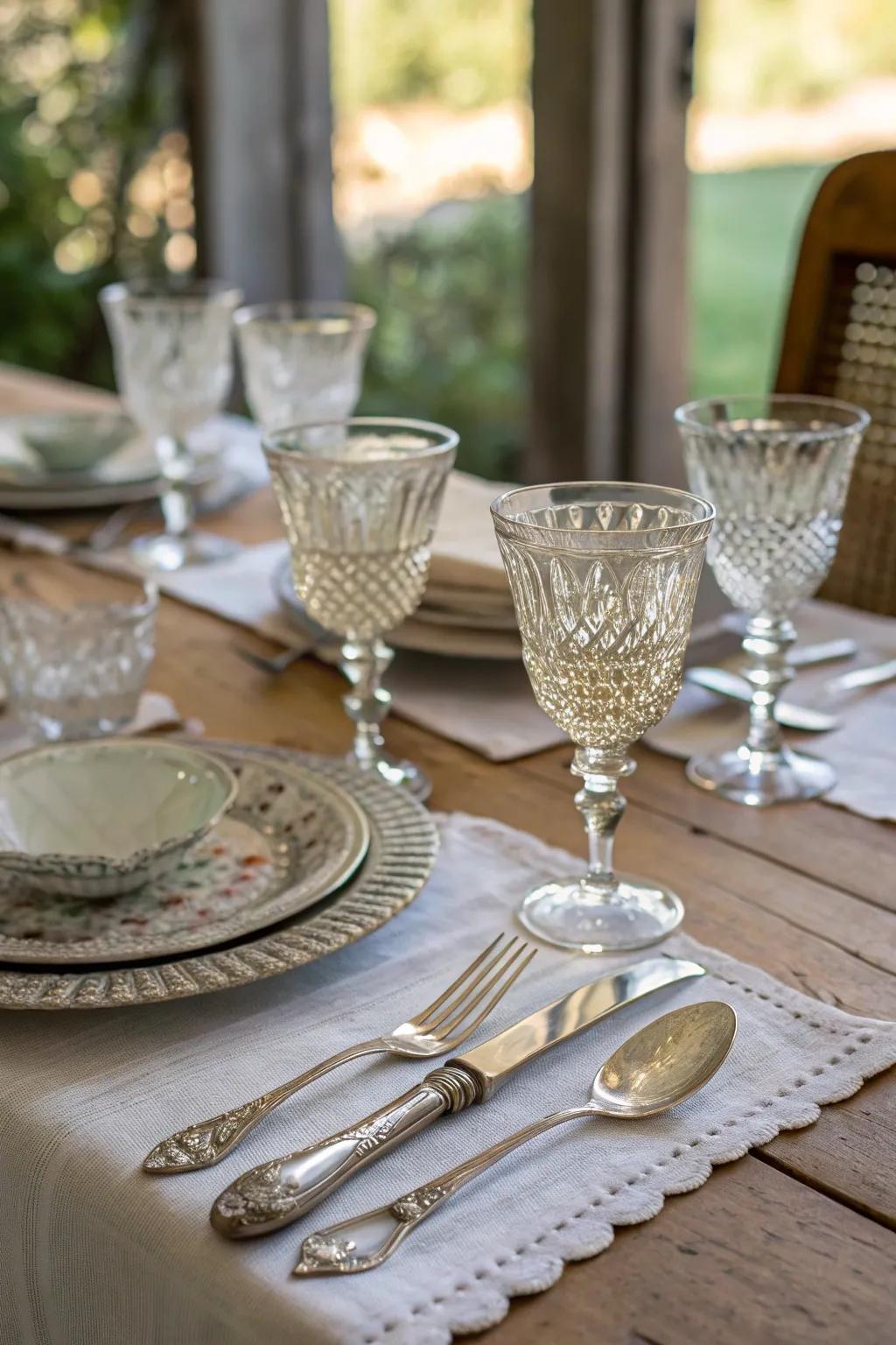 Nostalgic charm is added by vintage glassware and family heirlooms.