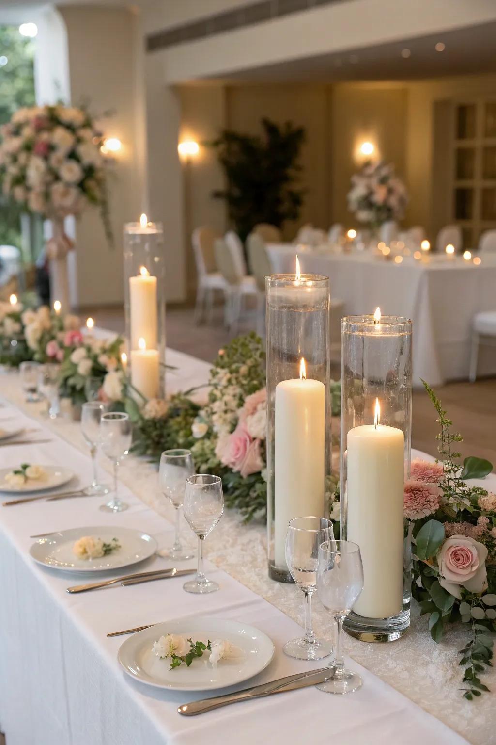 Sophisticated tablescapes with suspended candles.