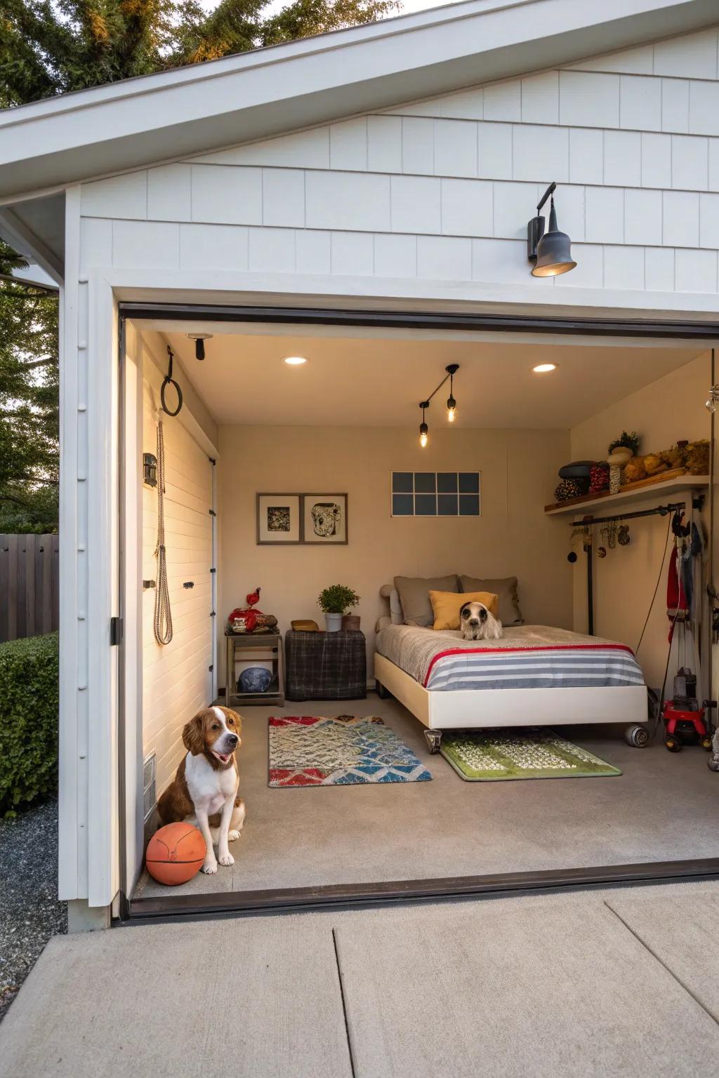 Make your garage welcoming with a special area for pets.
