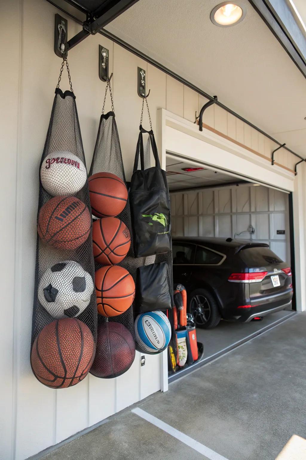 Mesh bags are a simple way to organize sports balls.
