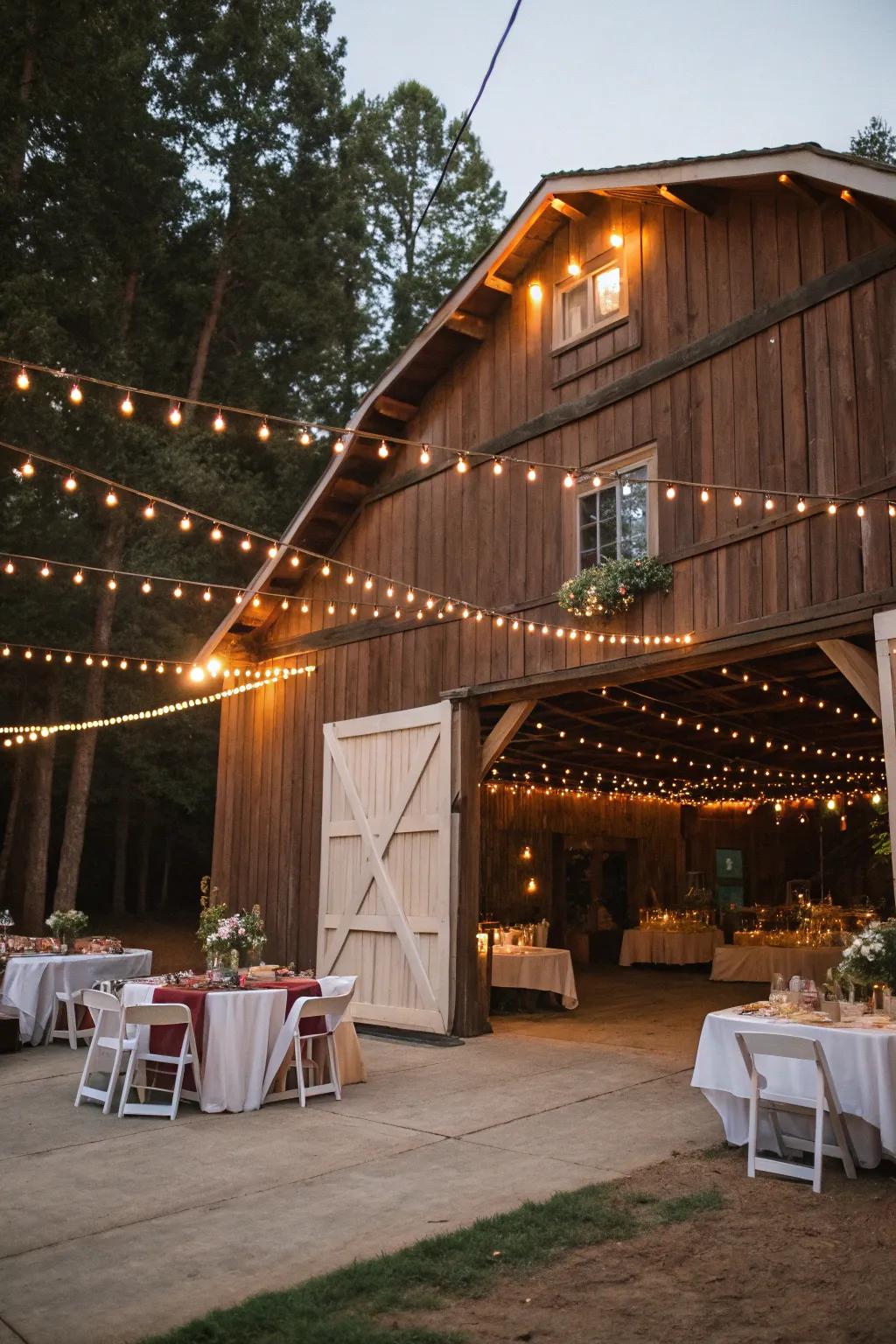 A charming rustic event venue set in a barn.