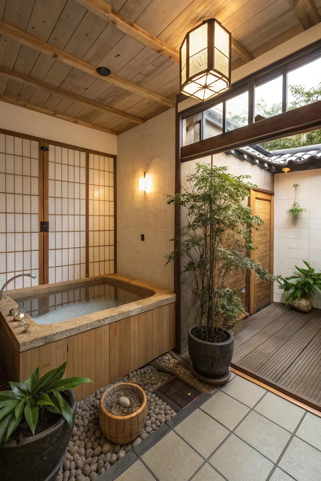 Japanese soaking tubs provide deep relaxation in small spaces.