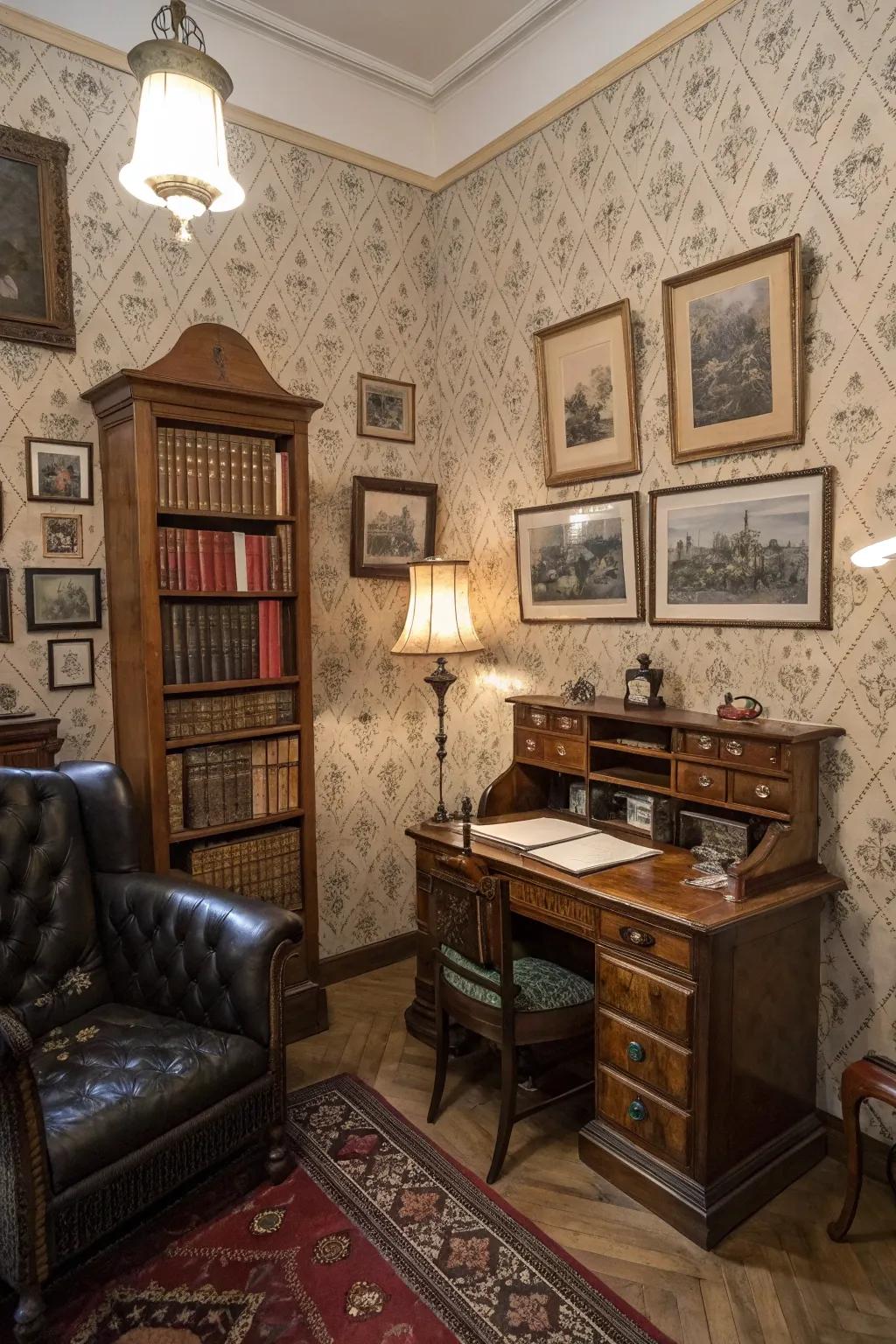 Historical touches contribute enduring allure to this snug cigar area.