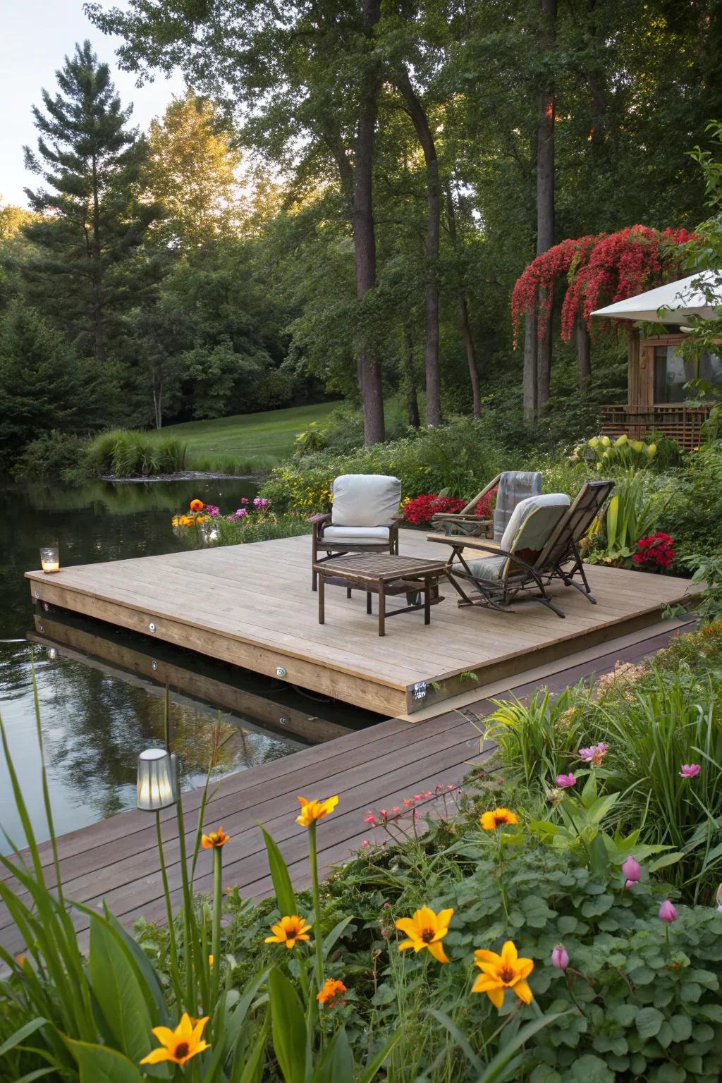 A free-standing deck extension provides extra space.