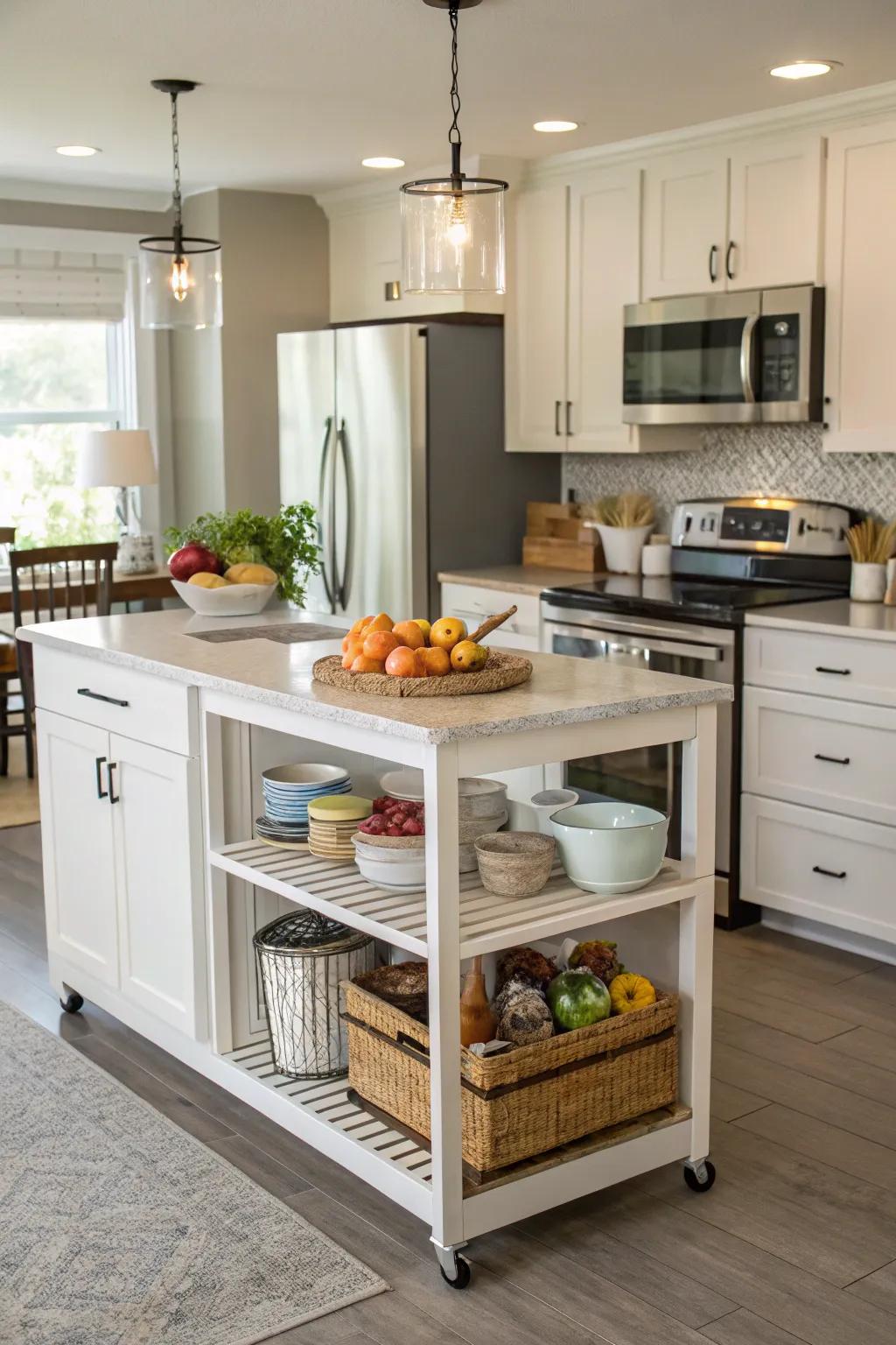 A multipurpose island is helpful in multiple ways.