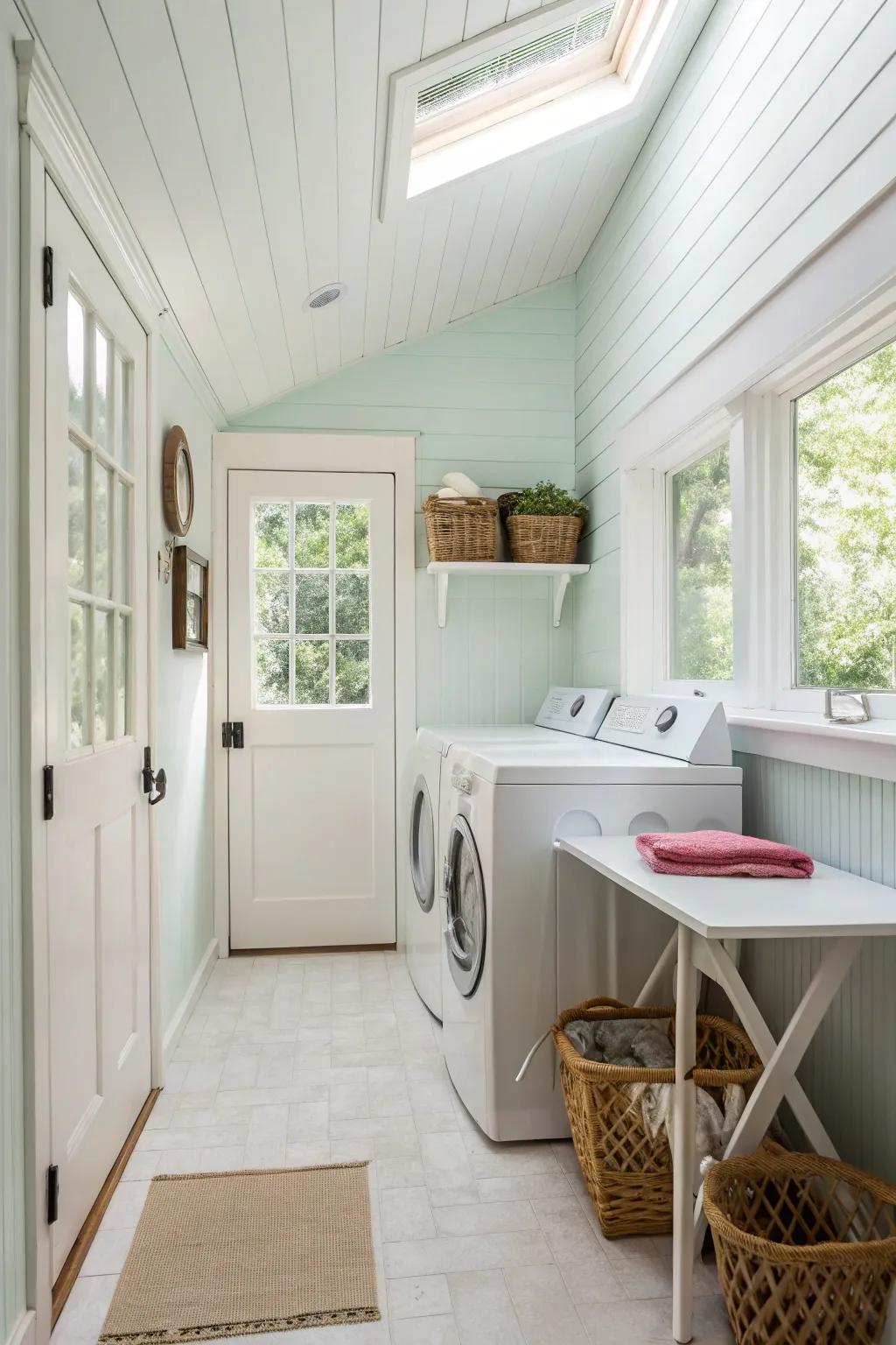 Pale colors can visually expand the dimensions of your laundry room.