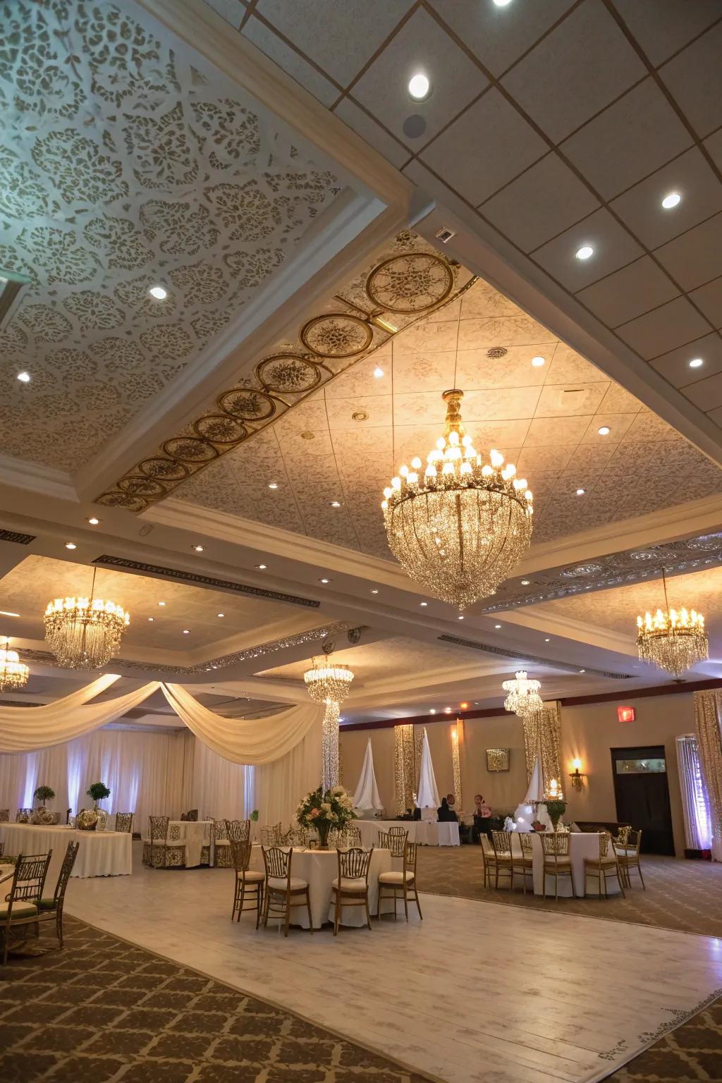 Ceiling decor can add height and elegance if chosen wisely.