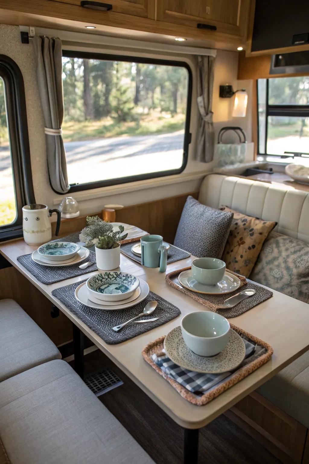 Stylish dinnerware elevates your dining moments, enriching your RV lifestyle.
