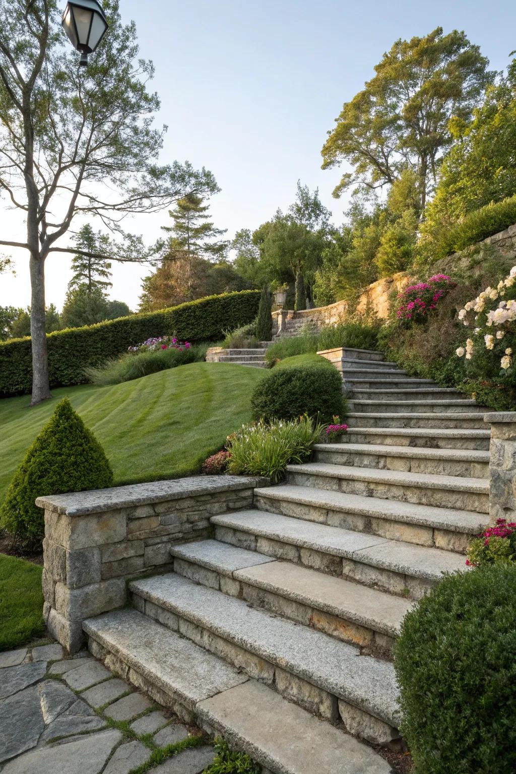 Functional and voguish rock stairways on a garden inclination.