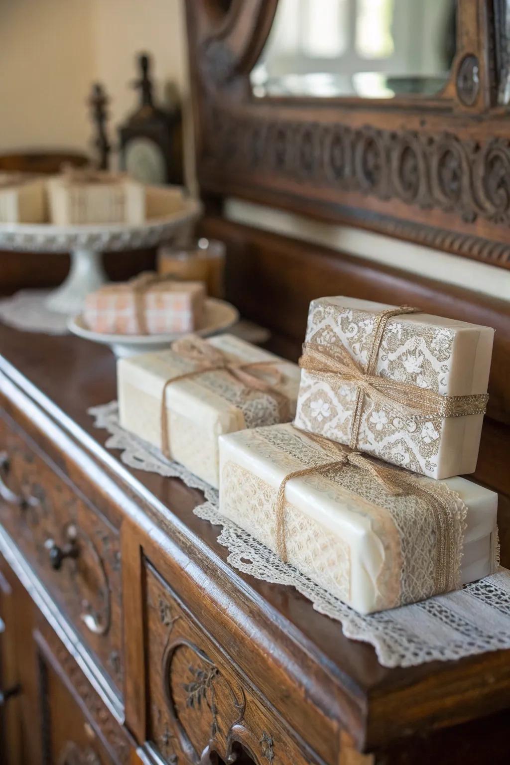 Old soaps with charming lace designs.