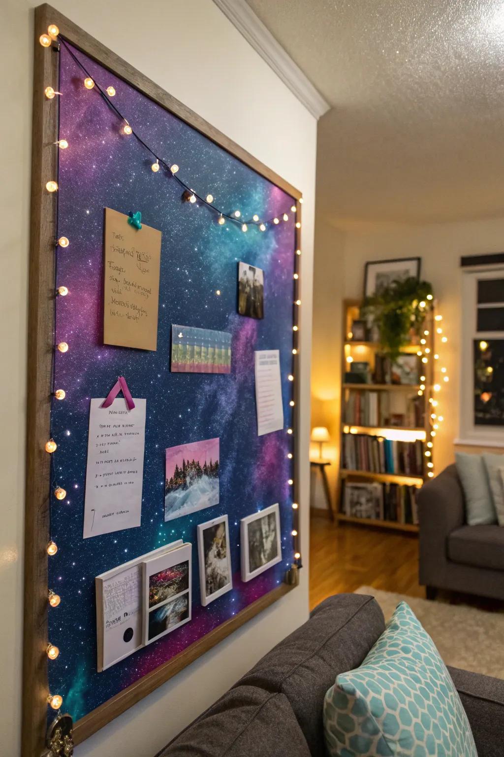 Craft a visually magnificent board using a cosmic color palette.