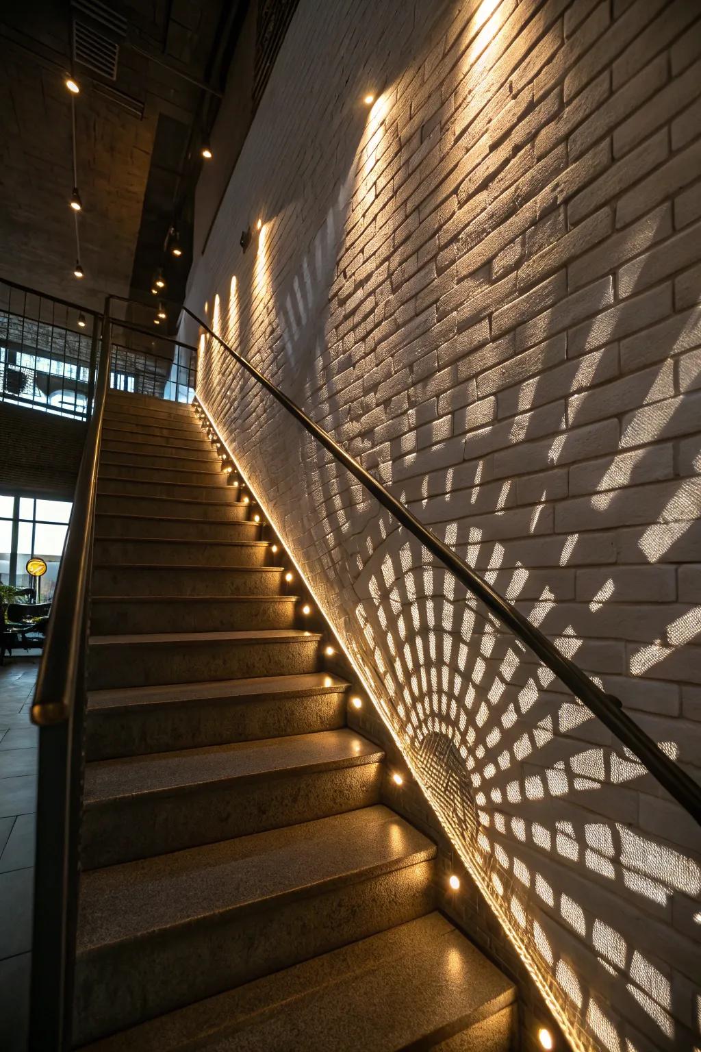 Staircase walls can be made more dramatic and intriguing with the use of modern lighting solutions.