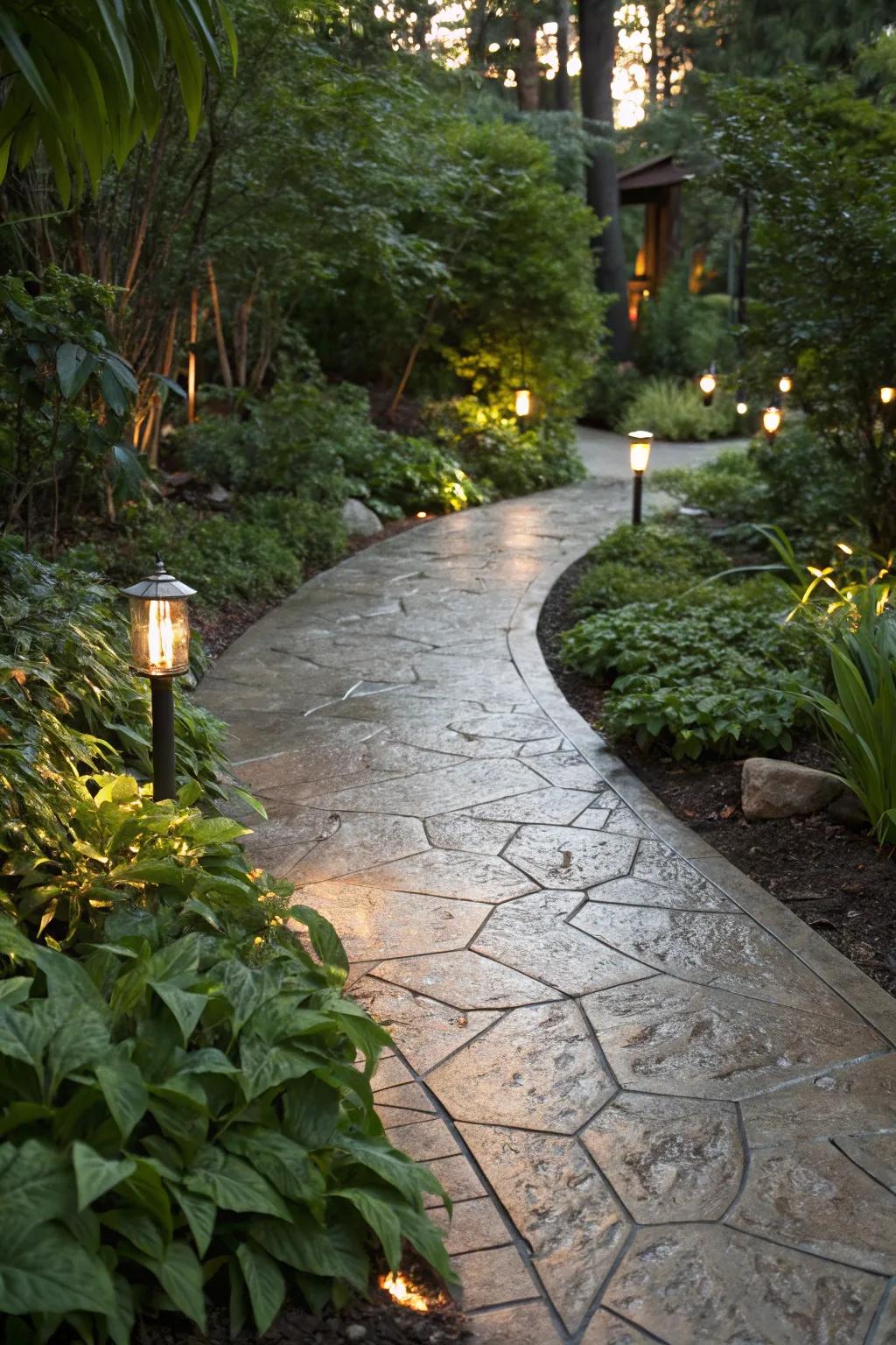 Metallic shimmer adds a touch of glam to this garden trail.