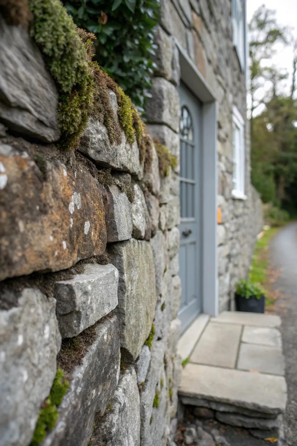 A featured stone wall crafts a captivating backdrop.