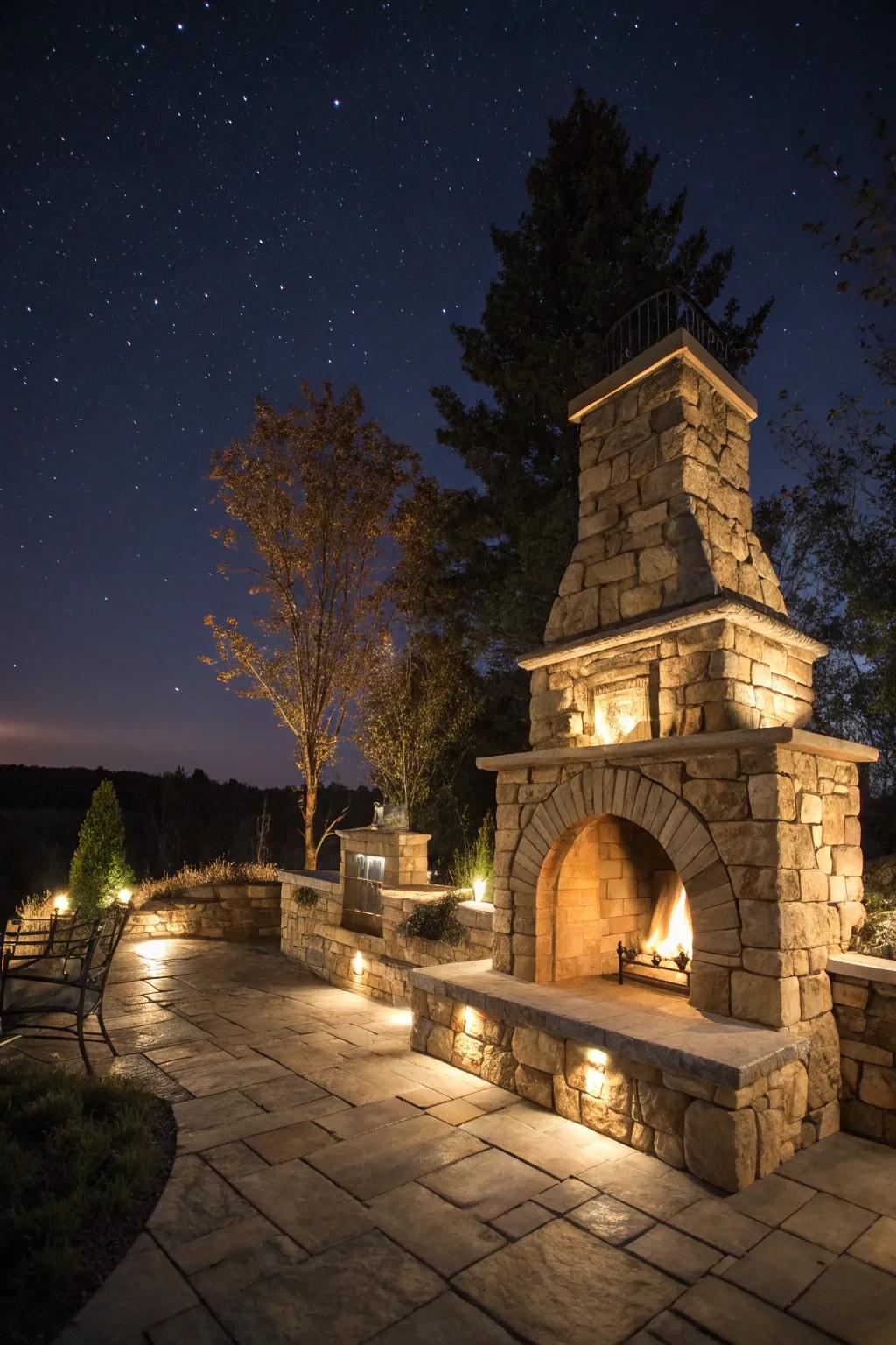 Illuminate your nights with integrated fireplace lighting.