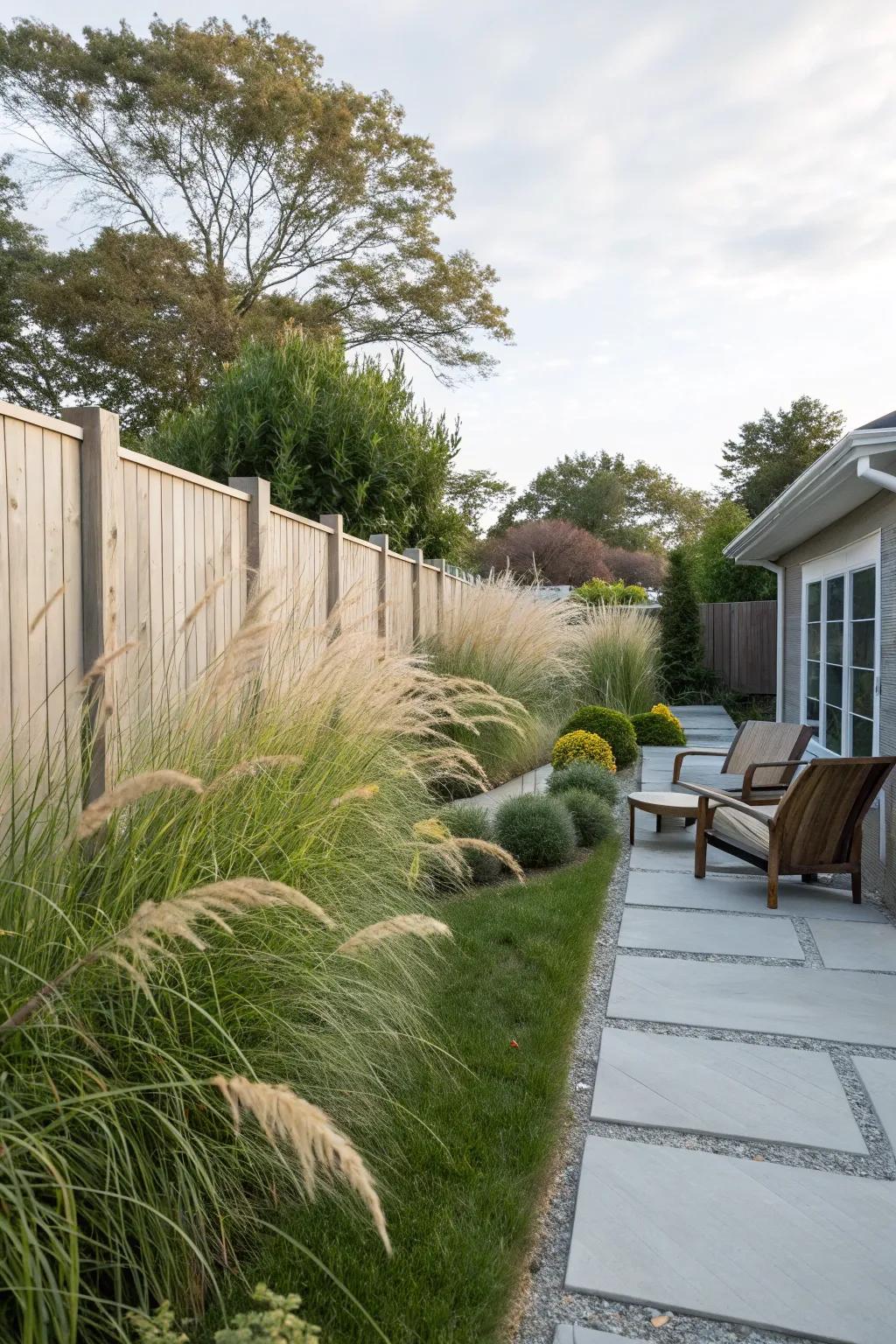 Soaring ornamental grasses delivering a natural and elegant privacy resolution.