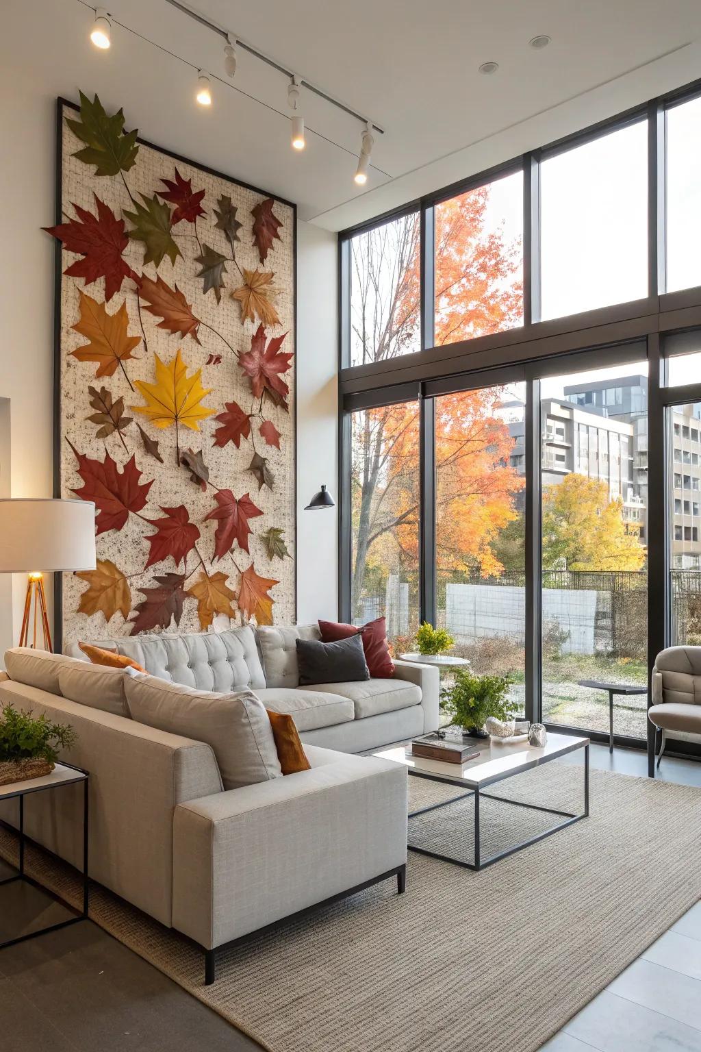 A seasonal art display brings dynamic flair to a temporary wall.