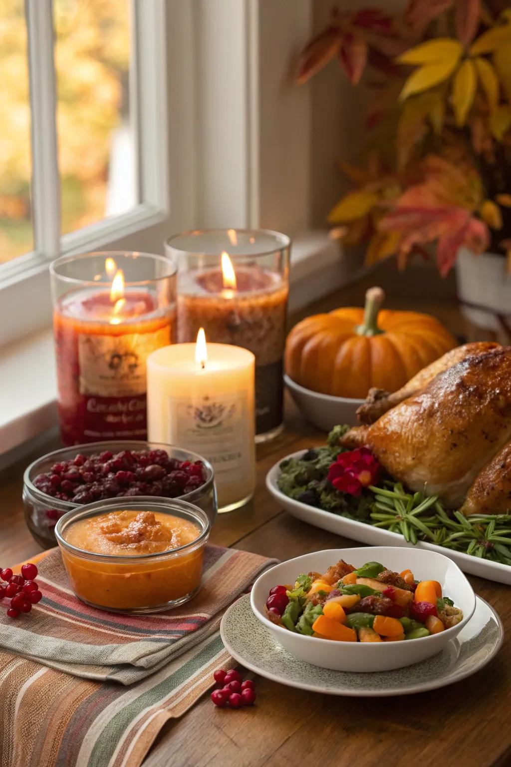Autumn-scented tapers elevate the celebratory ambiance.