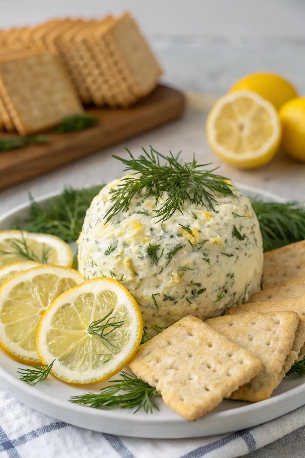 A zesty citrus and dill cheese ball, providing a revitalizing sensation.