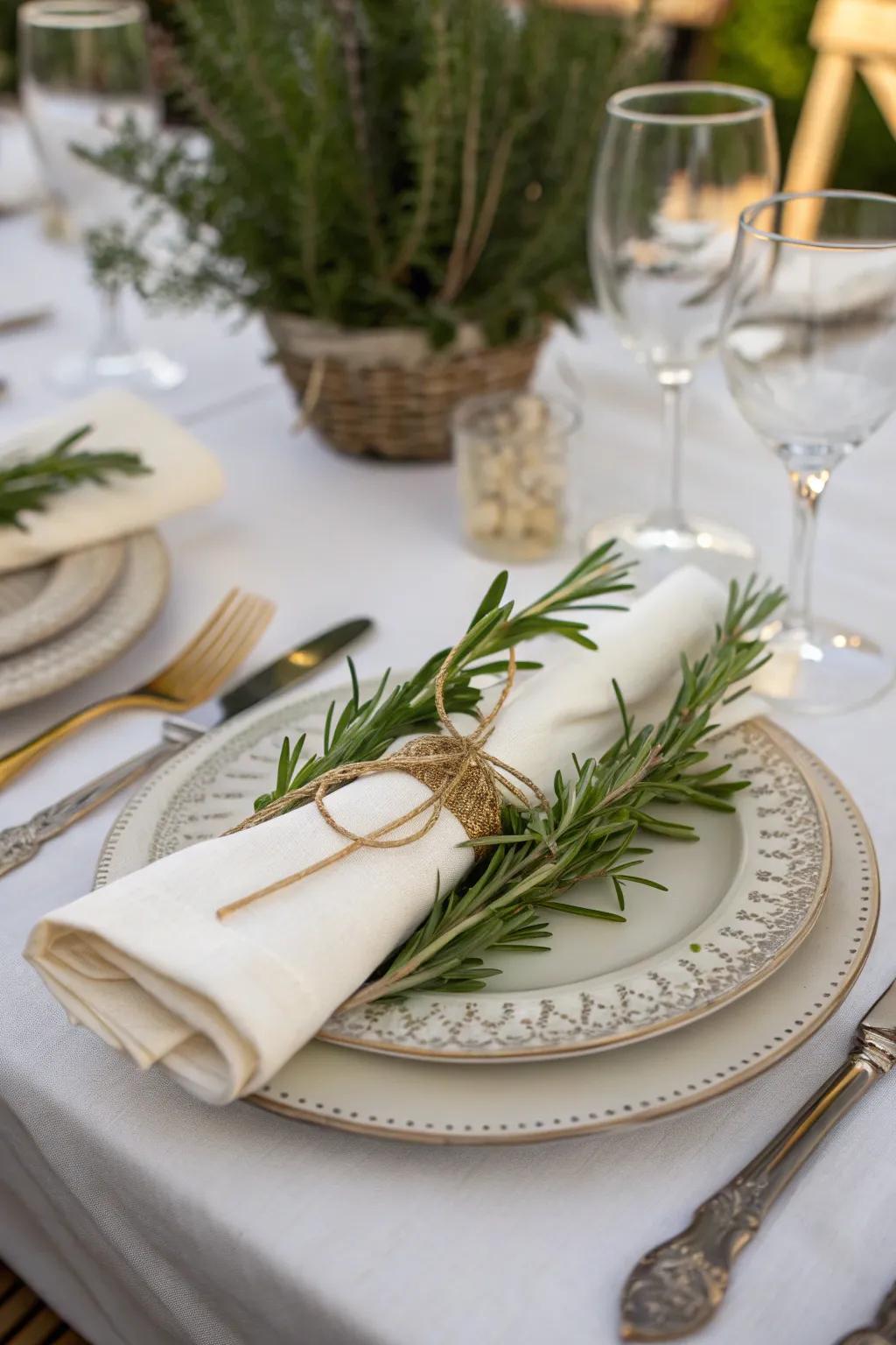 Herb bundles introduce a refreshing and aromatic element to your table setting.