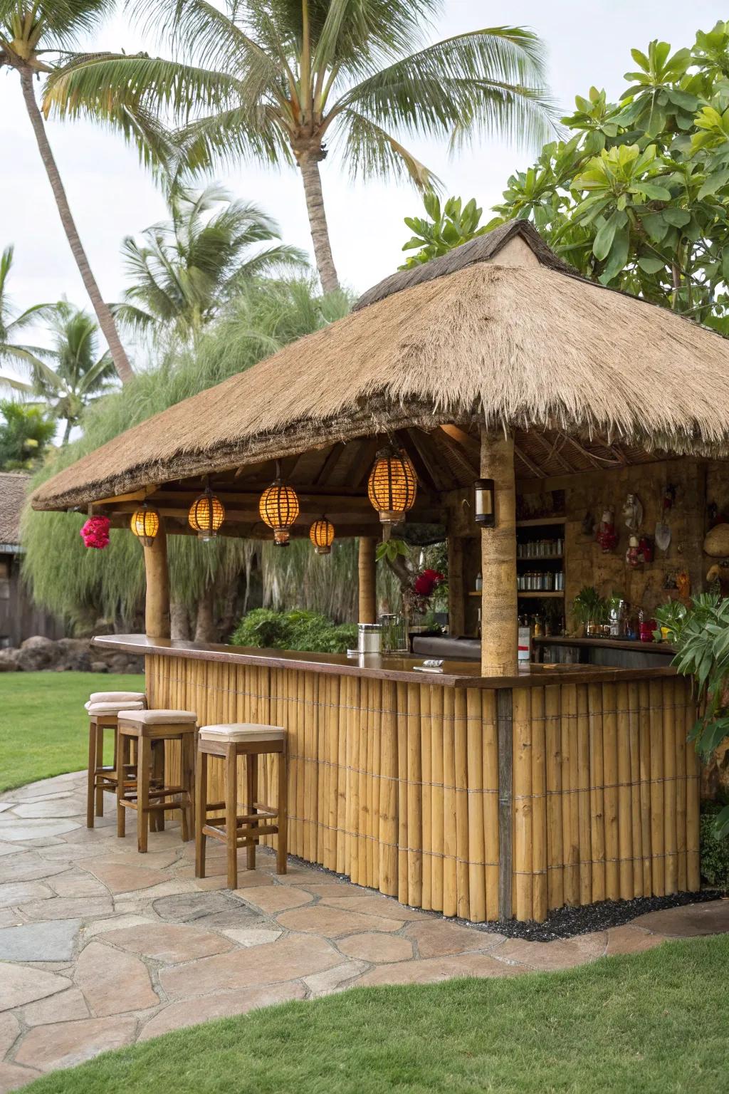 You get both privacy and tiki vibe with the reed fencing.