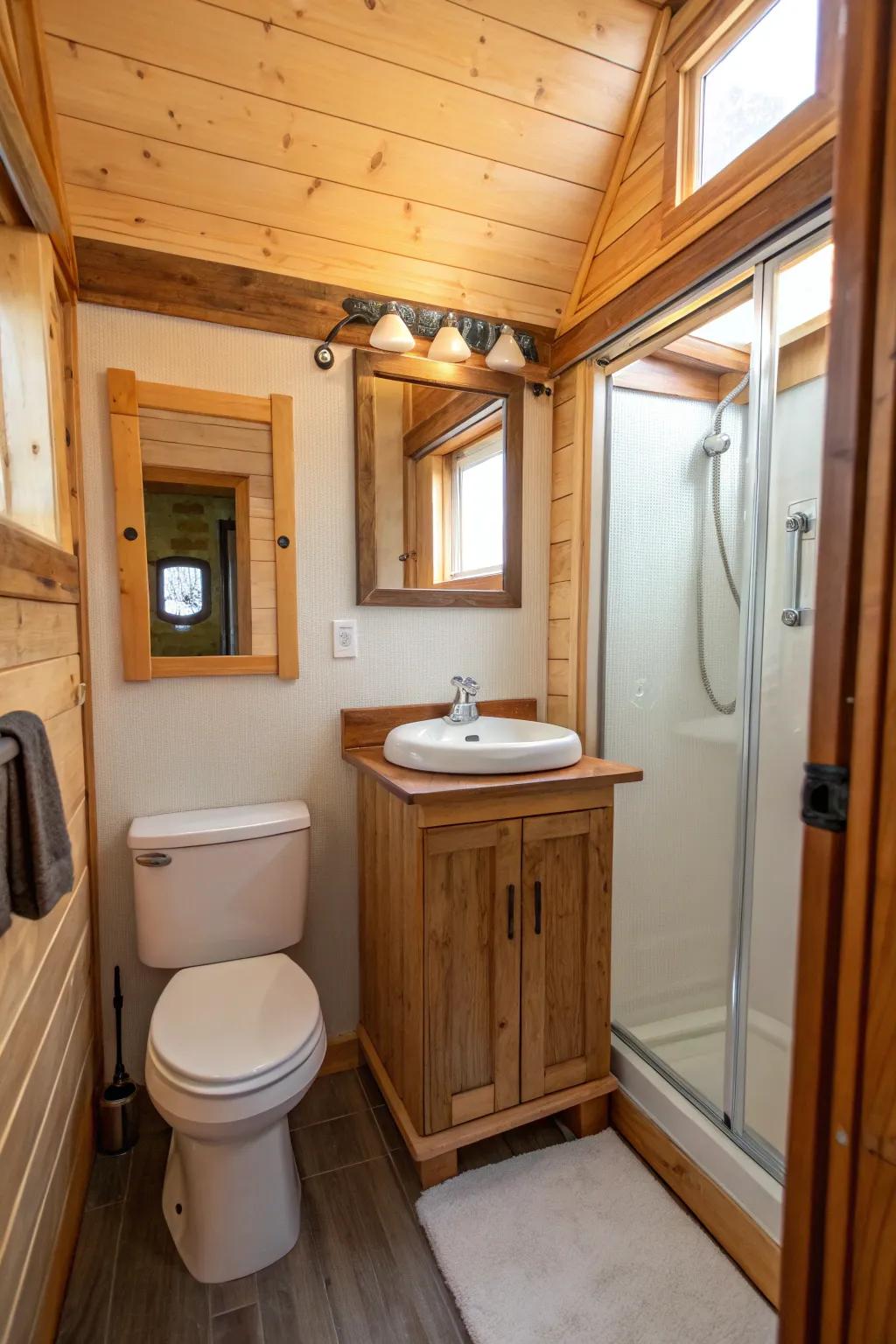 Timber trims adding warmth and charm to the bathroom
