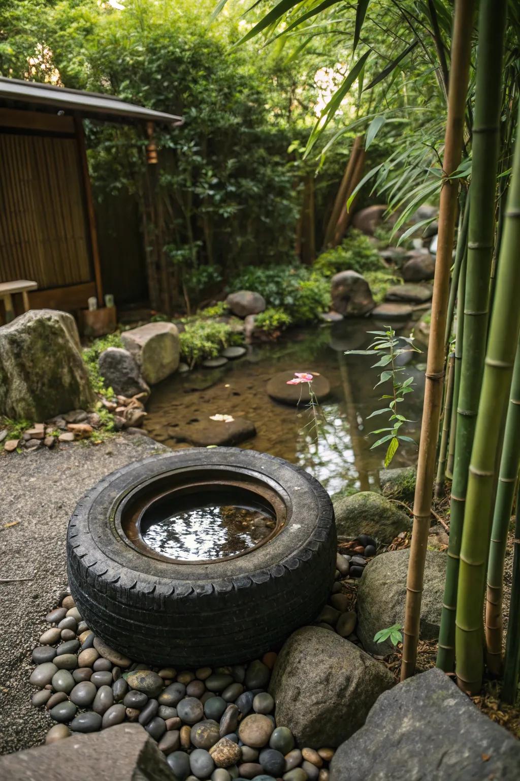 A Japanese Zen-inspired tire pond that ensures a peaceful retreat.