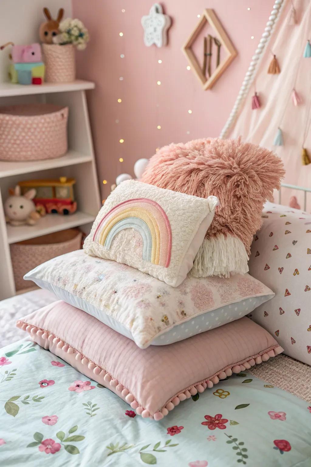 Layered accent pillows introduce texture and comfort.