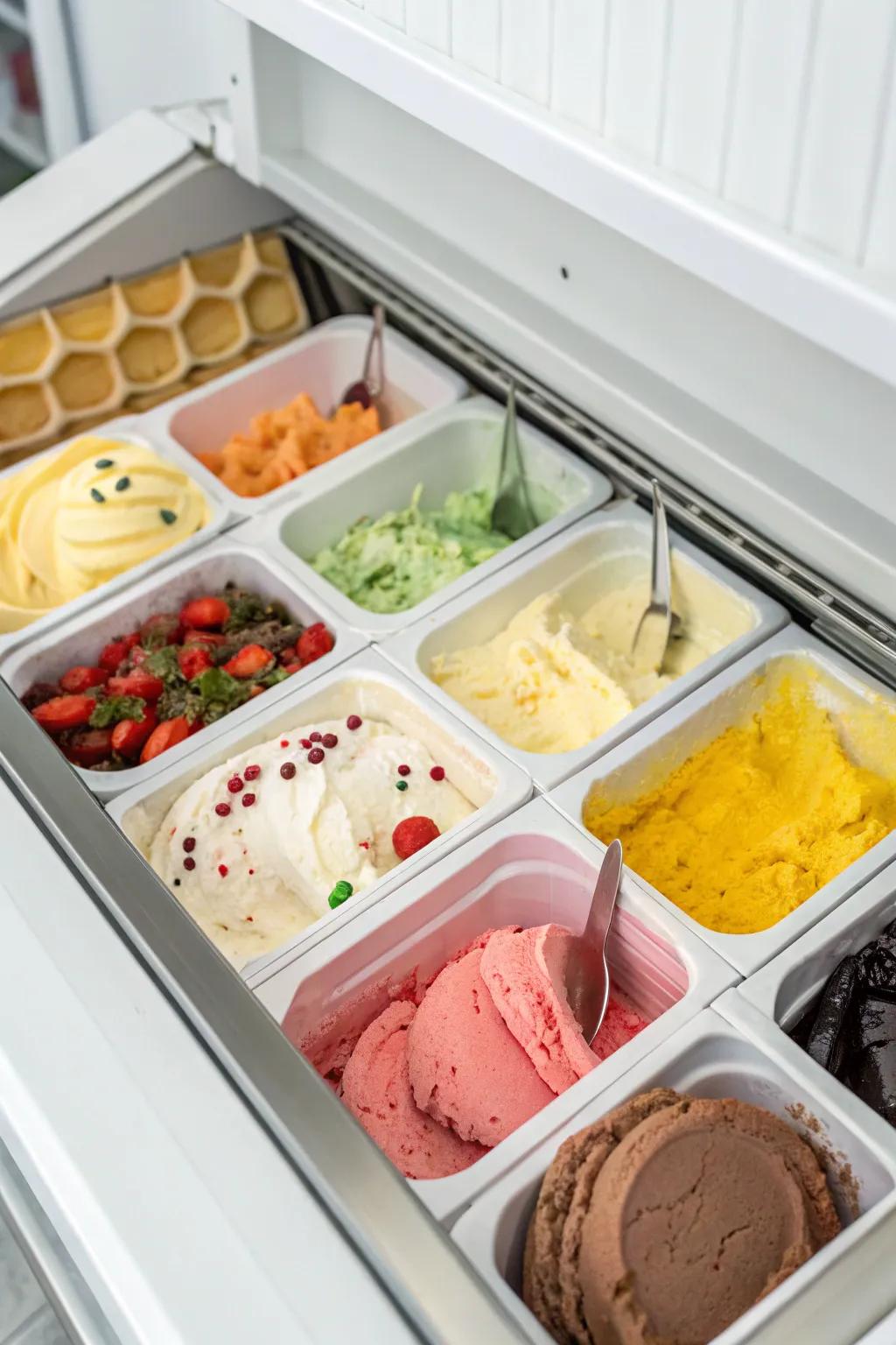 Specific ice cream location within a top freezer, ensuring treats are preserved perfectly.