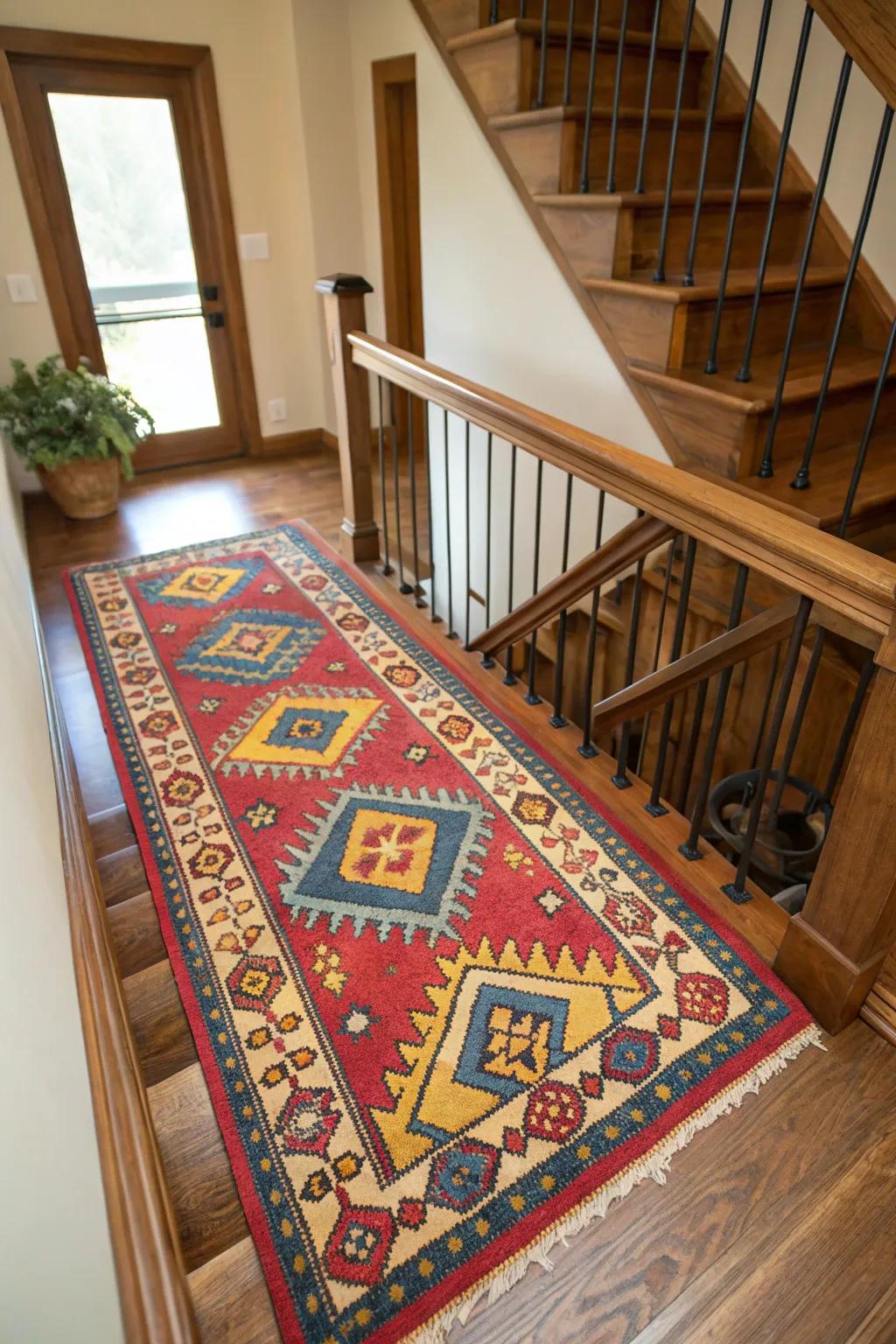 An antiquated carpeting ushers in both cordiality and panache.