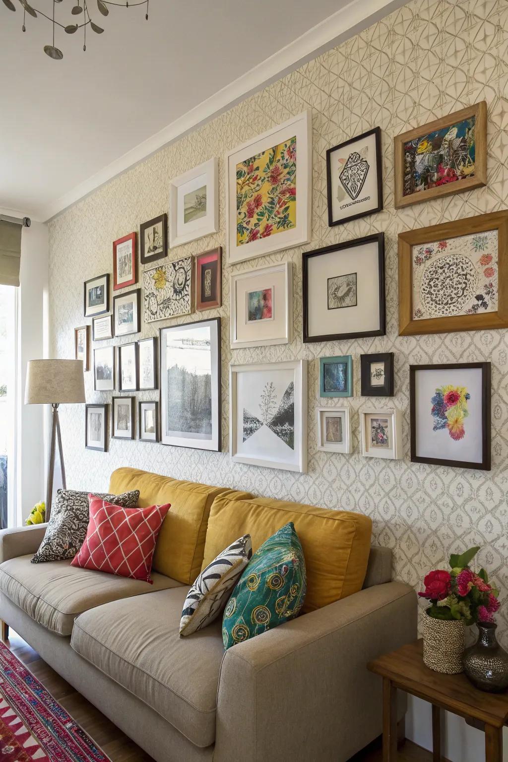 Living room featuring stylish wall canvases