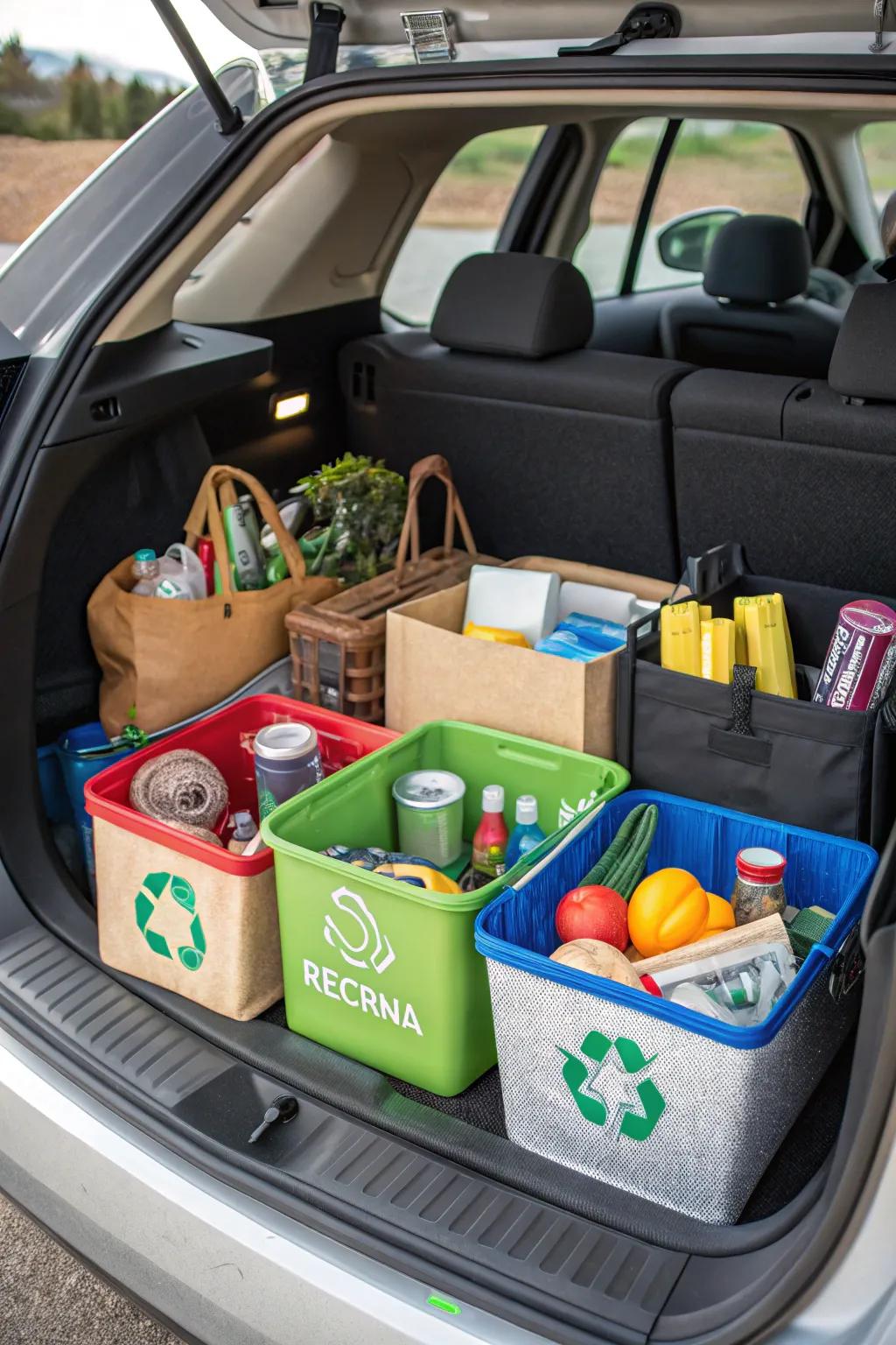 For sustainable trunk organization, eco-friendly recycled containers are used.
