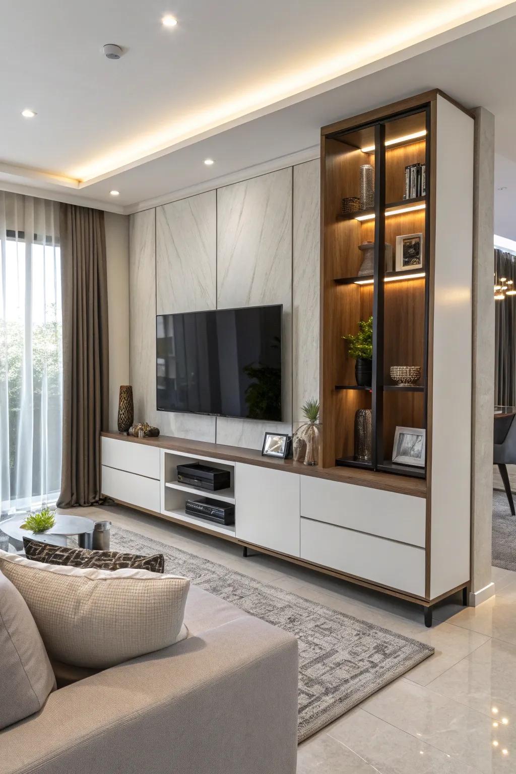 Hidden compartments offer a neat, uncluttered appearance.