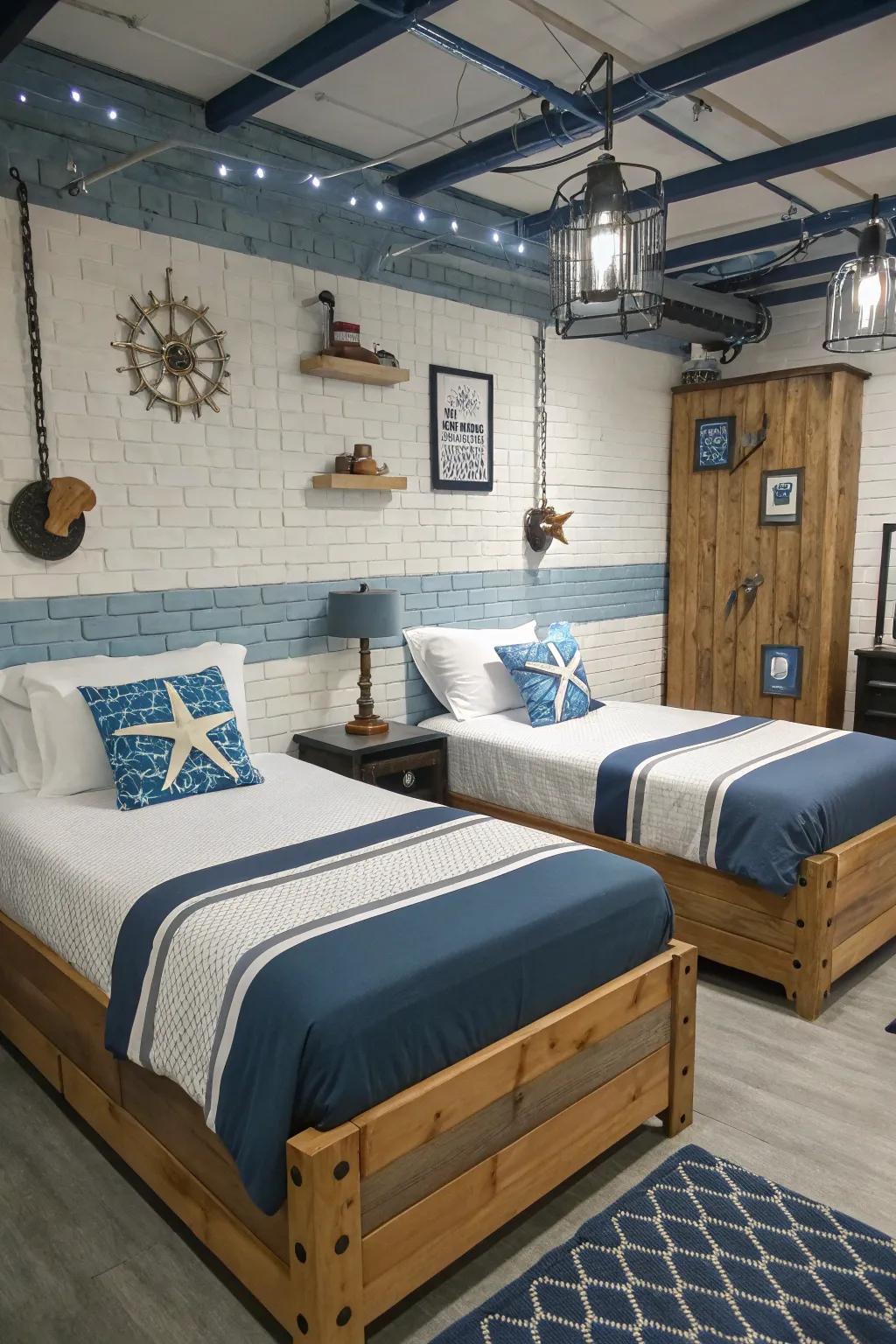 A thematic design unifies the aesthetic and atmosphere of twin bed spaces.