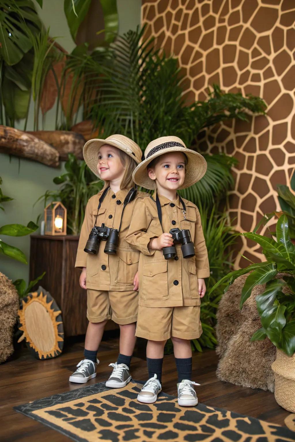 Prepared to explore: twins as jungle guides.
