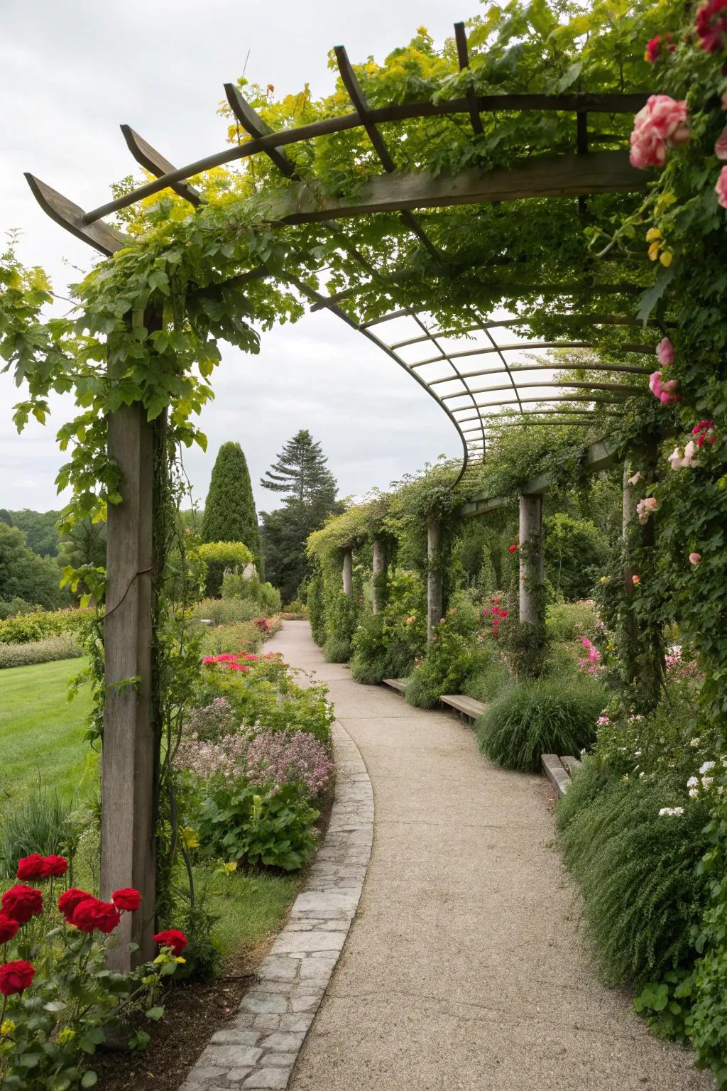 Figurative details on paths add architectural interest and guide exploration.