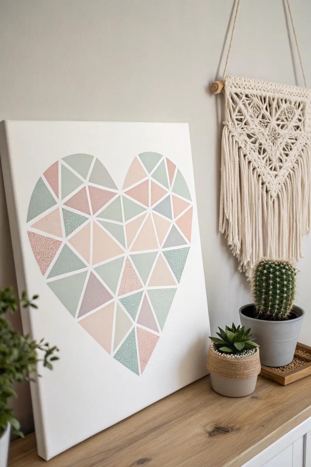 Create a modern love story with geometric heart art.